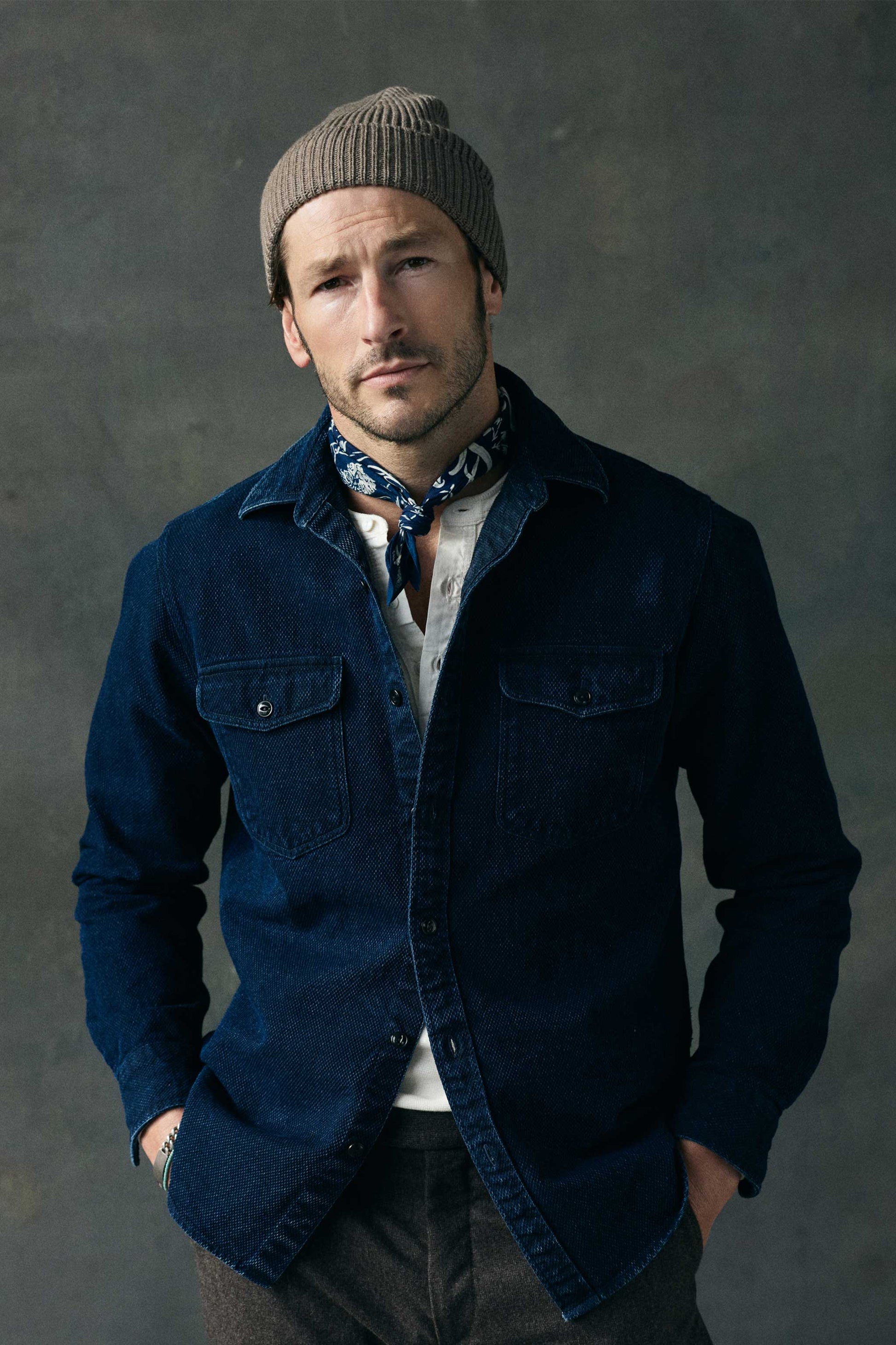 Rivay Judd Indigo Dobby Overshirt in Dark Indigo