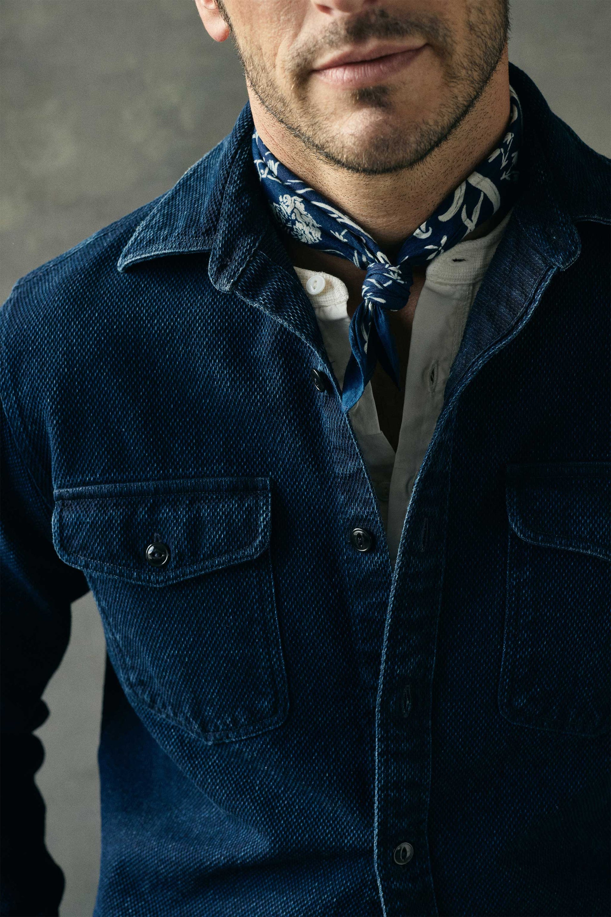 Rivay Judd Indigo Dobby Overshirt in Dark Indigo