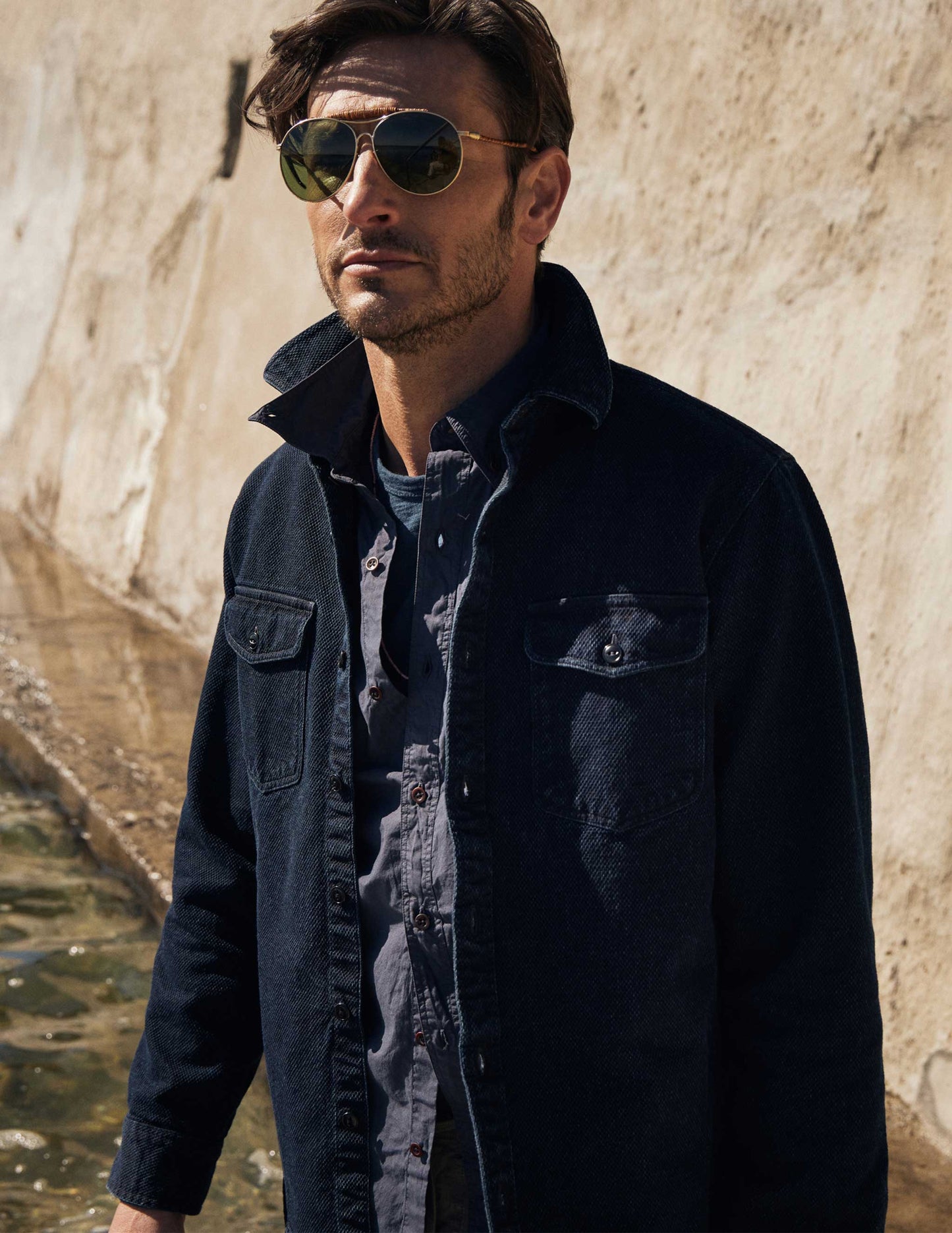 Rivay Judd Indigo Dobby Overshirt in Dark Indigo
