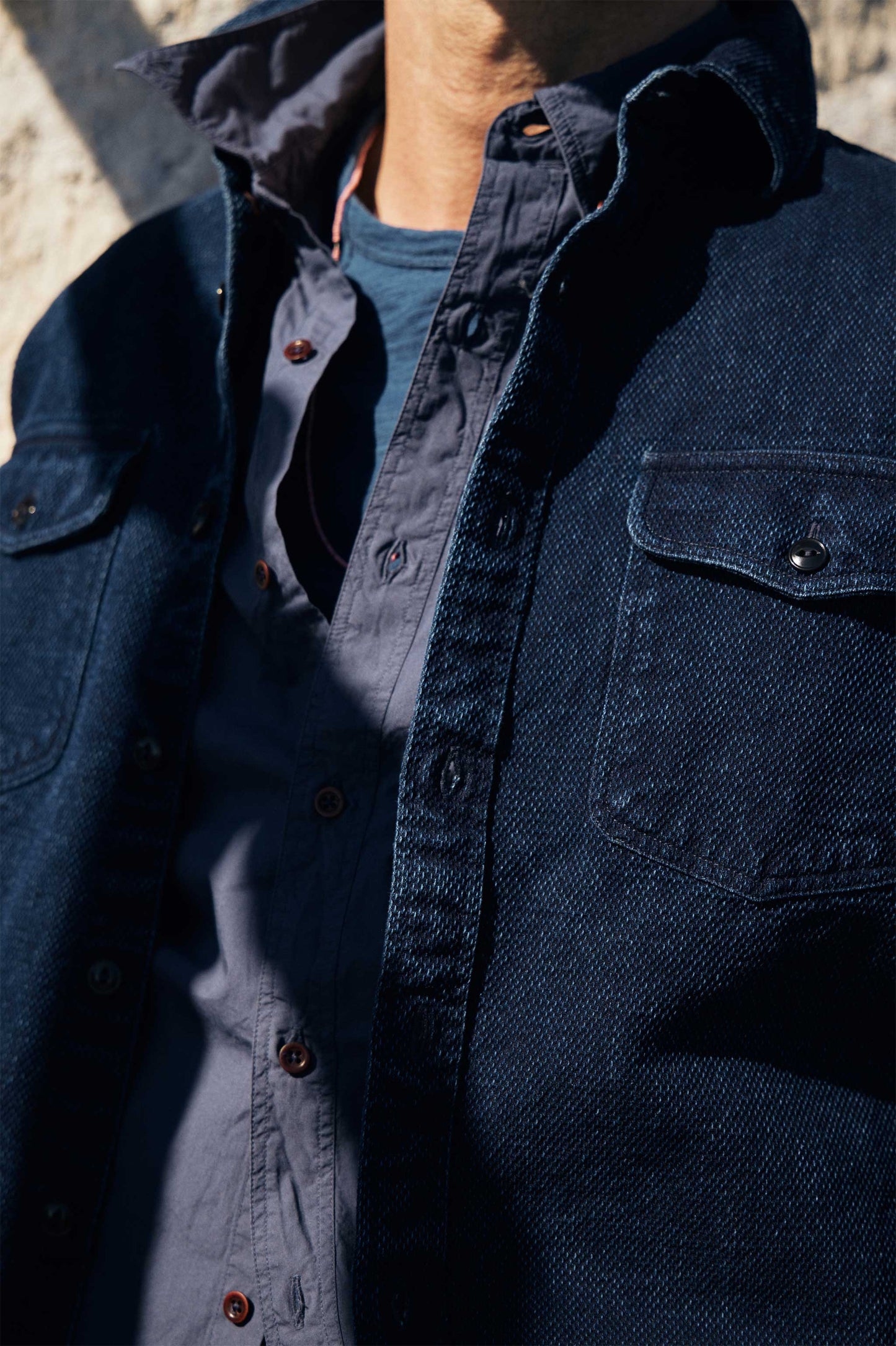 Rivay Judd Indigo Dobby Overshirt in Dark Indigo