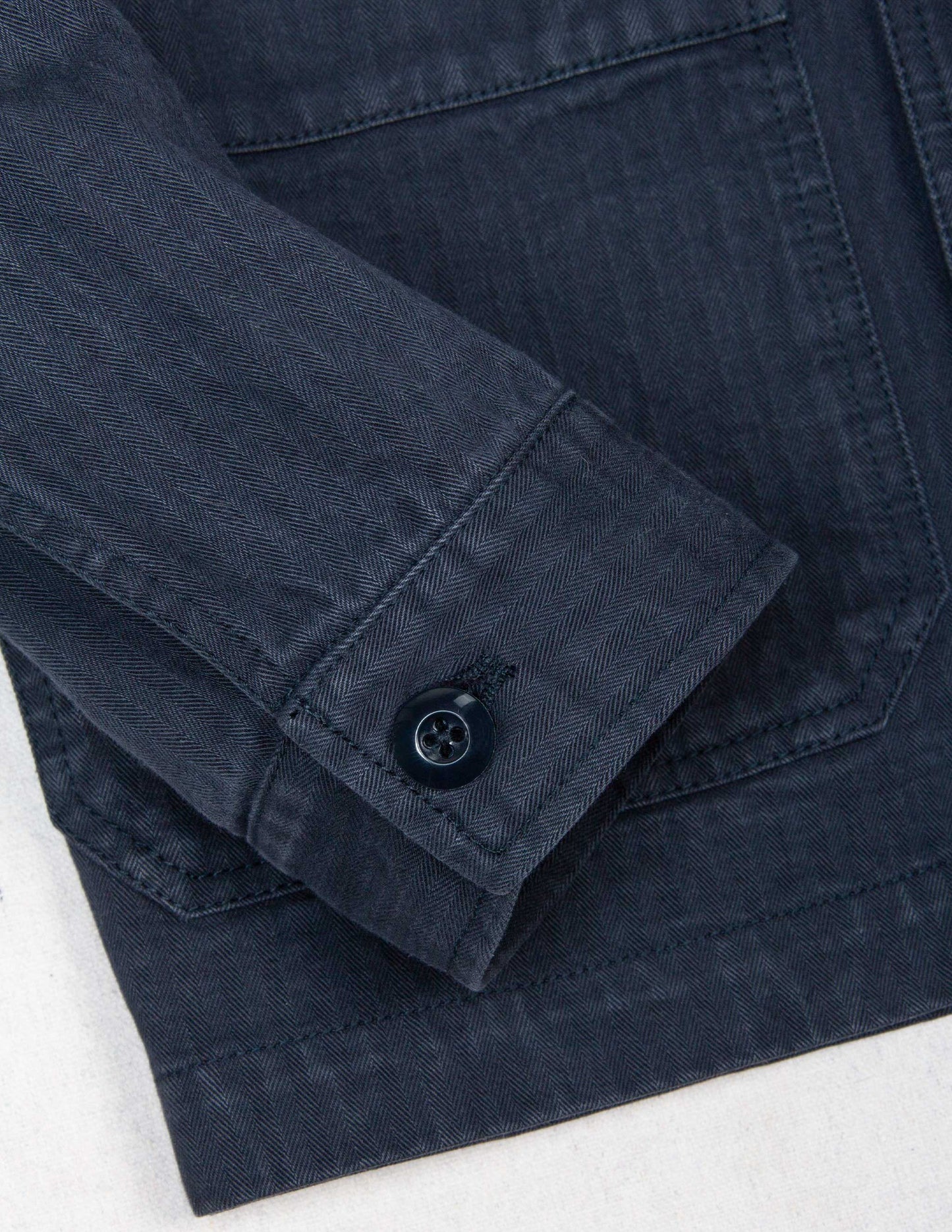 Japanese Cotton Herringbone Chore Jacket in Navy
