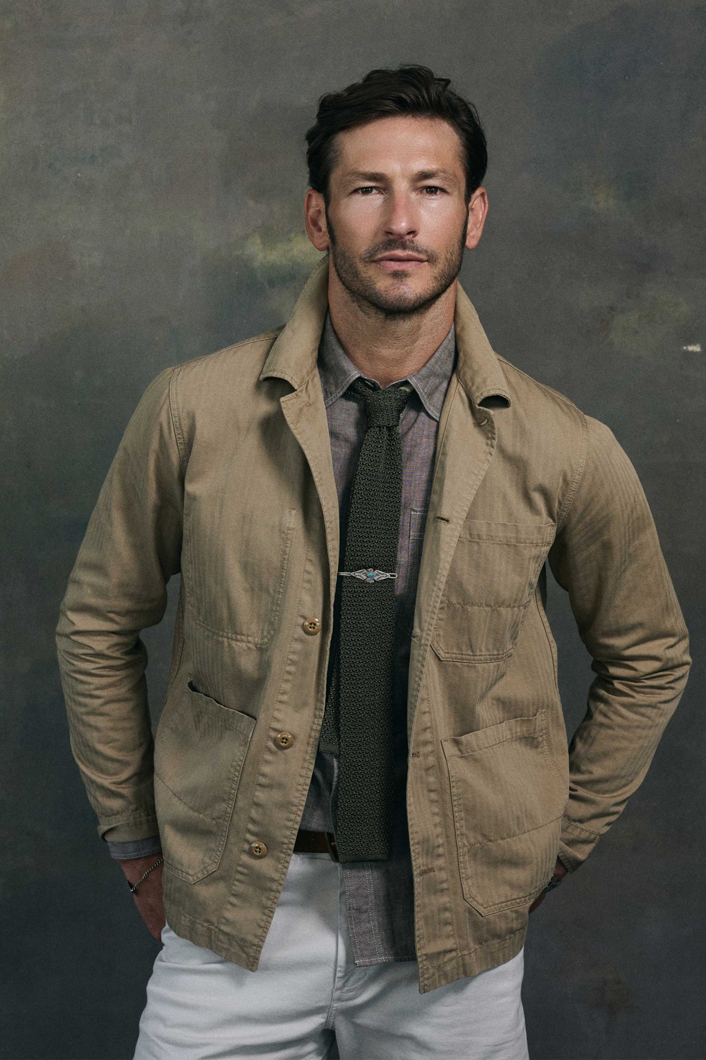 Rivay Garment Dyed Chore Jacket in Khaki
