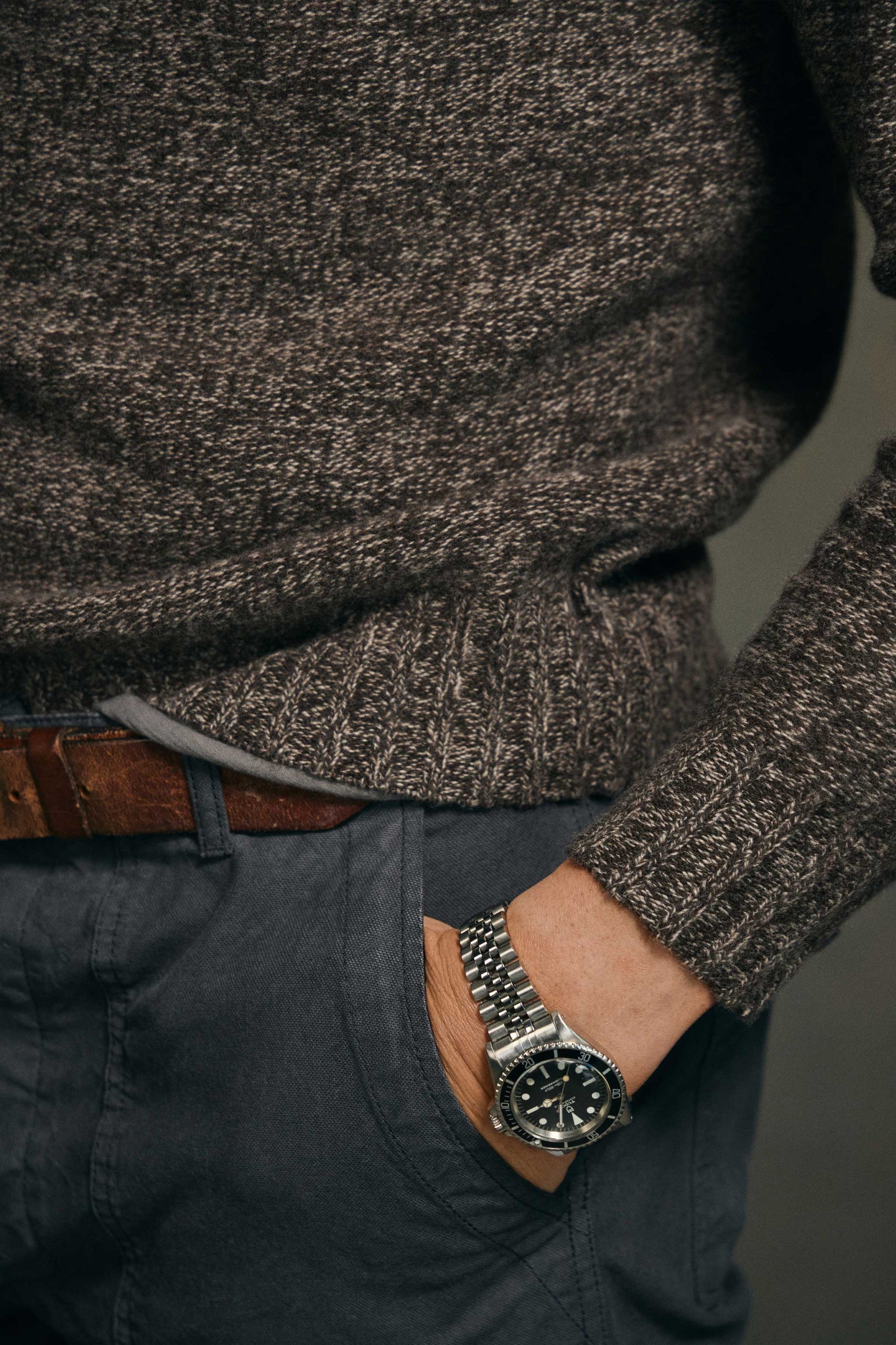 Rivay Kent Wool Crewneck Sweater in Brown Marl