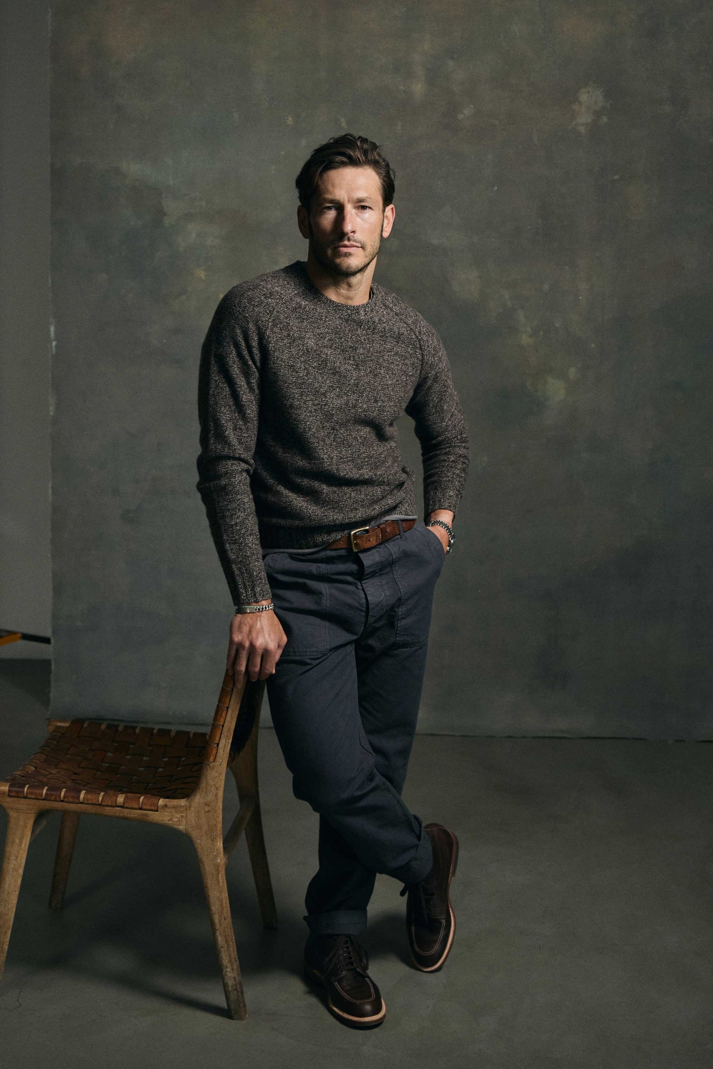 Kent Wool Crewneck Sweater in Brown Marl