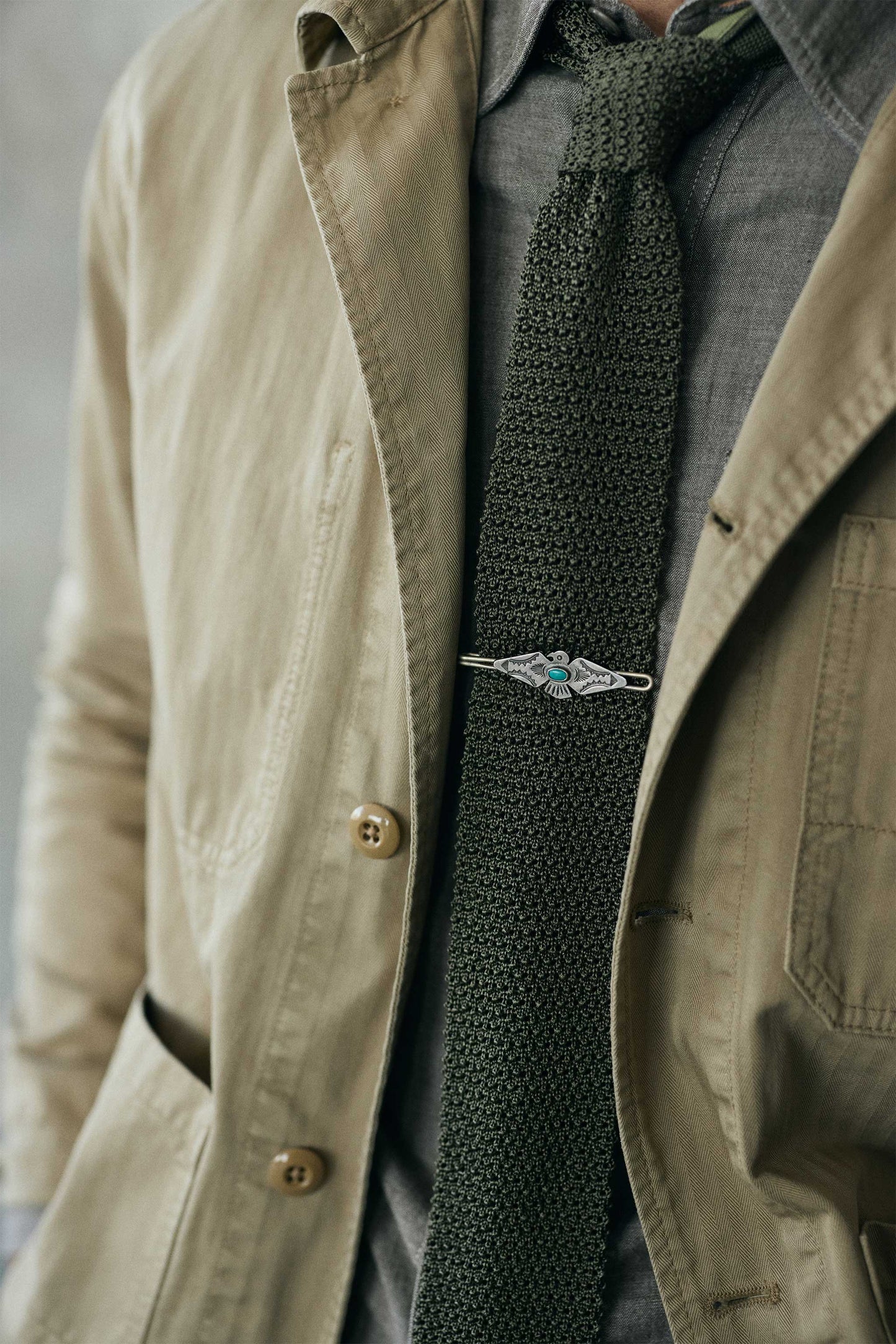 Vintage Sterling Silver Thunderbird Tie Bar with Turquoise Inlay