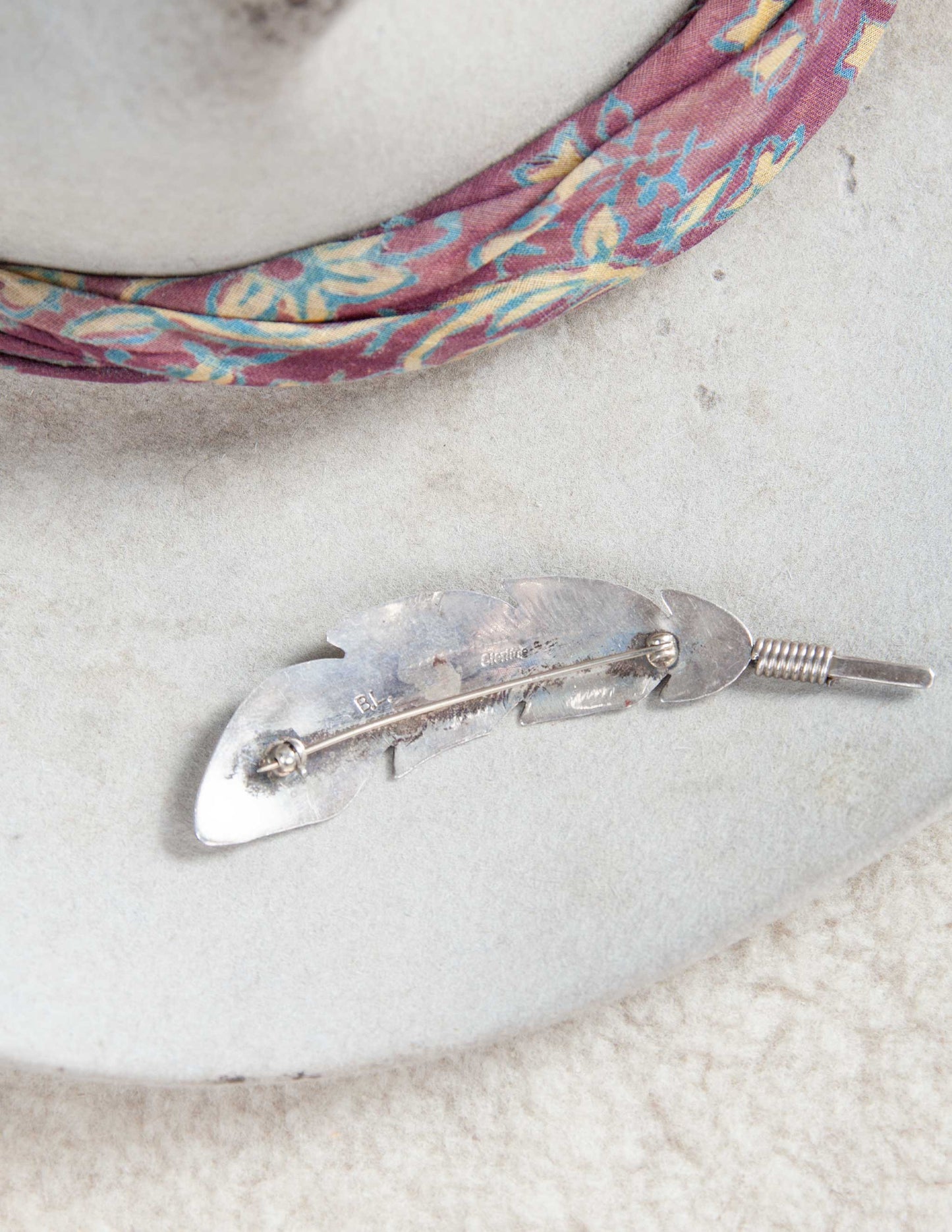 Large Vintage Sterling Feather Pin