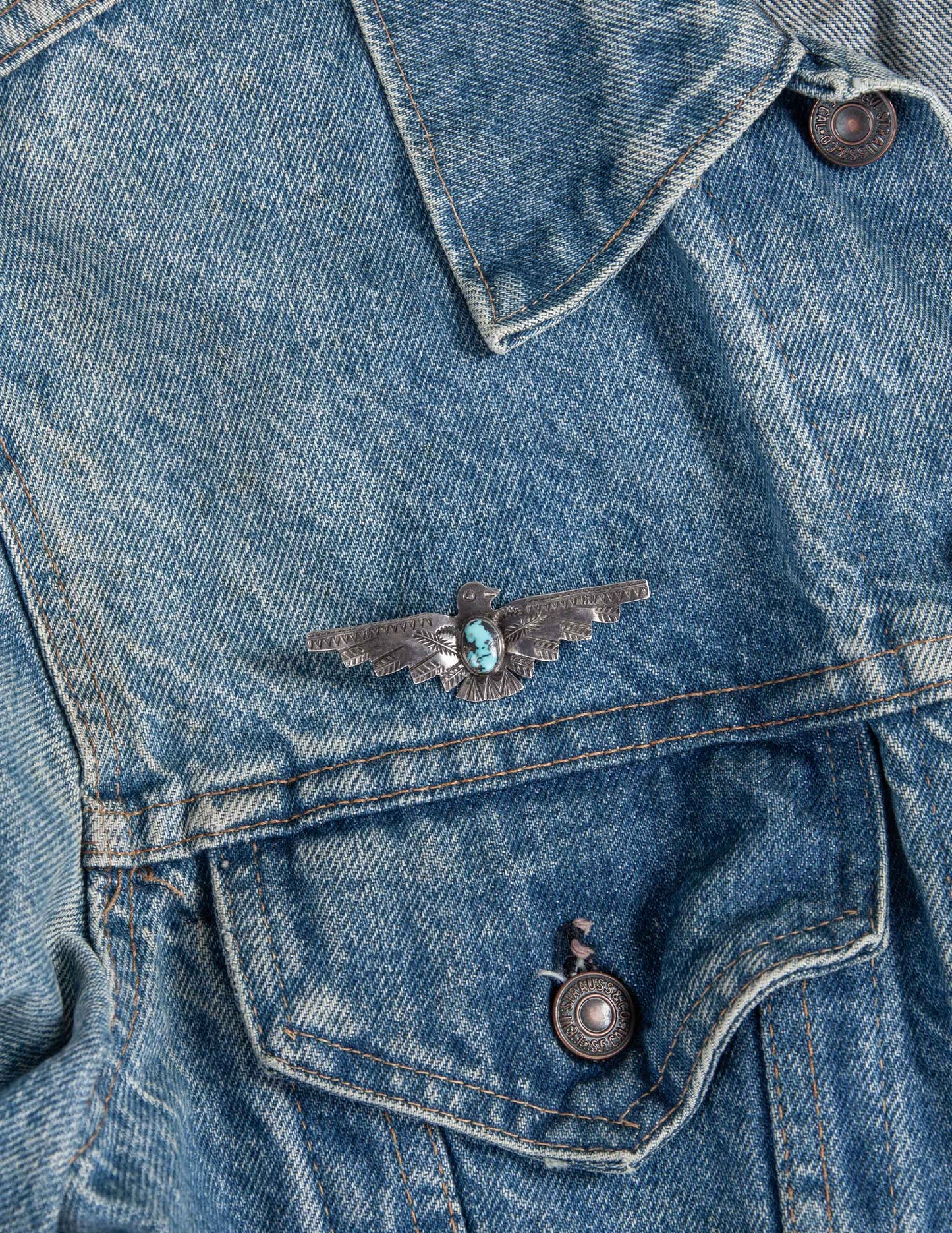 Vintage Large Thunderbird Pin with Turquoise Stone
