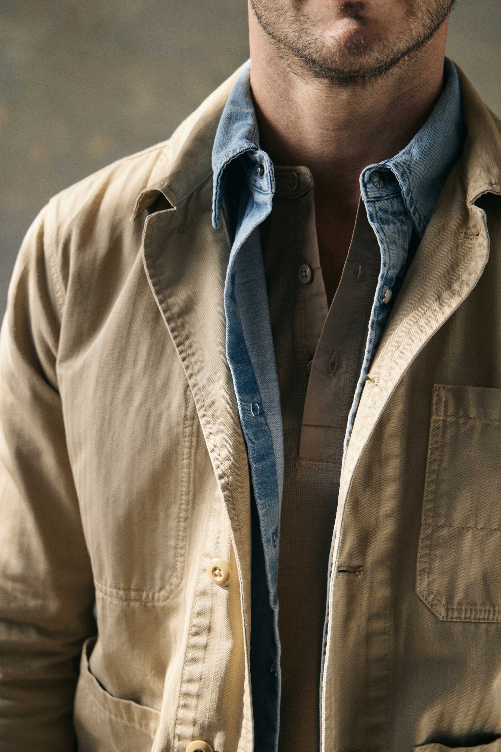Rivay Garment Dyed Chore Jacket in Khaki