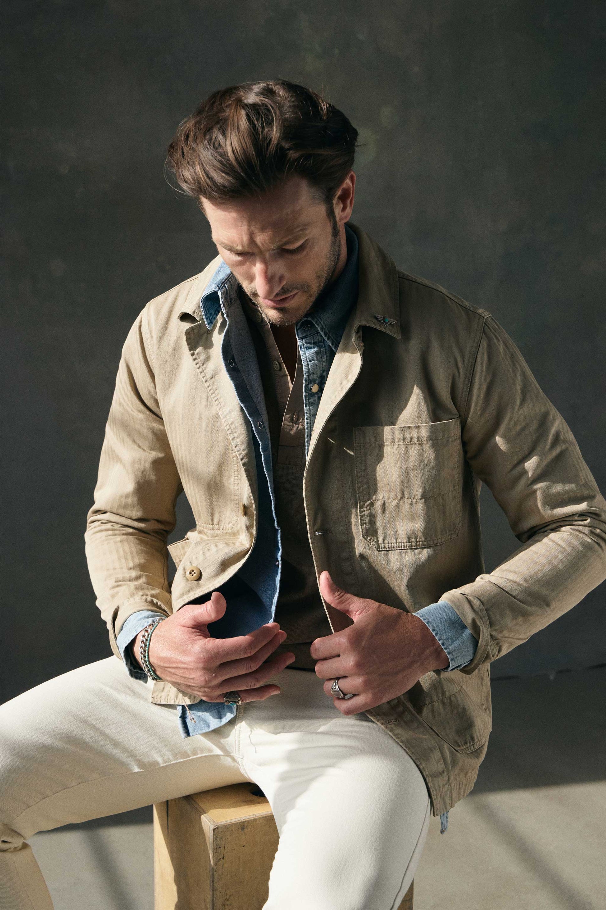 Rivay Garment Dyed Chore Jacket in Khaki