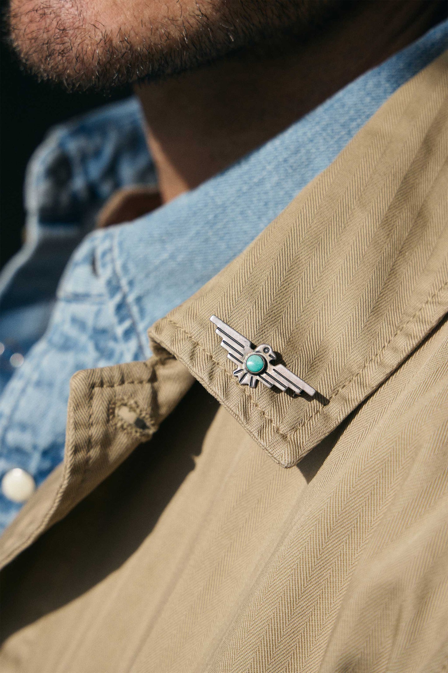 Vintage Small Thunderbird Pin with Turquoise