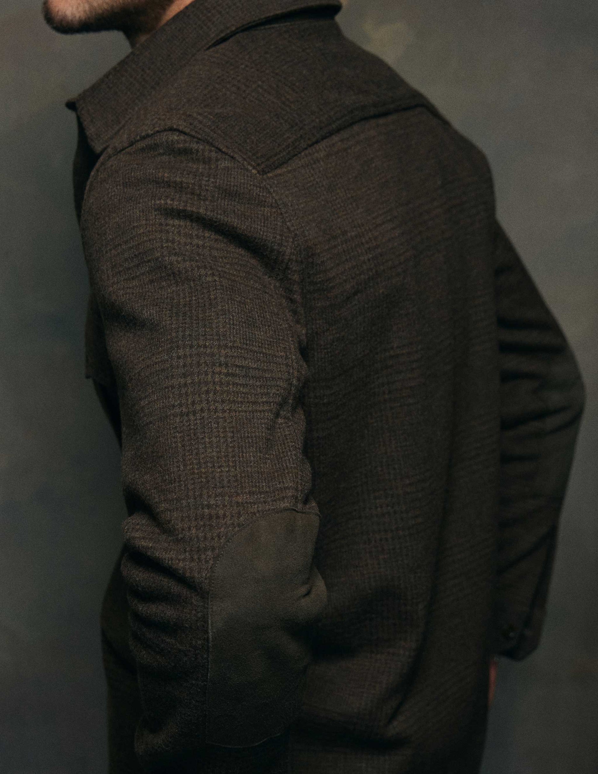 Meade Wool Glen Plaid Overshirt in Olive Drab