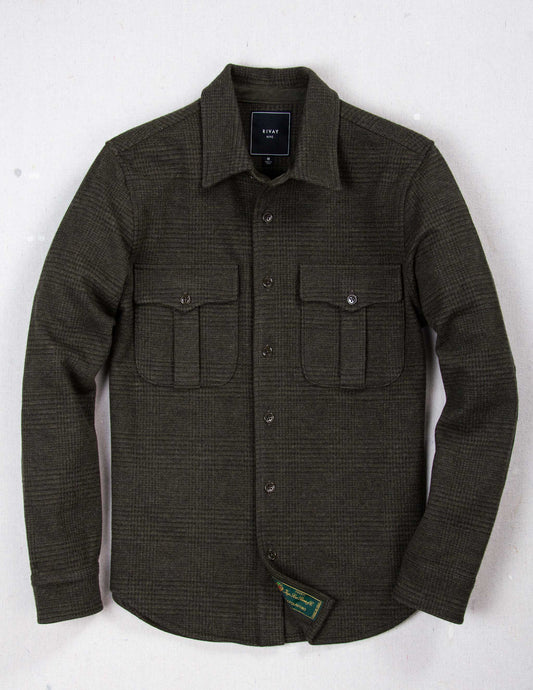 Meade Wool Glen Plaid Overshirt in Olive Drab