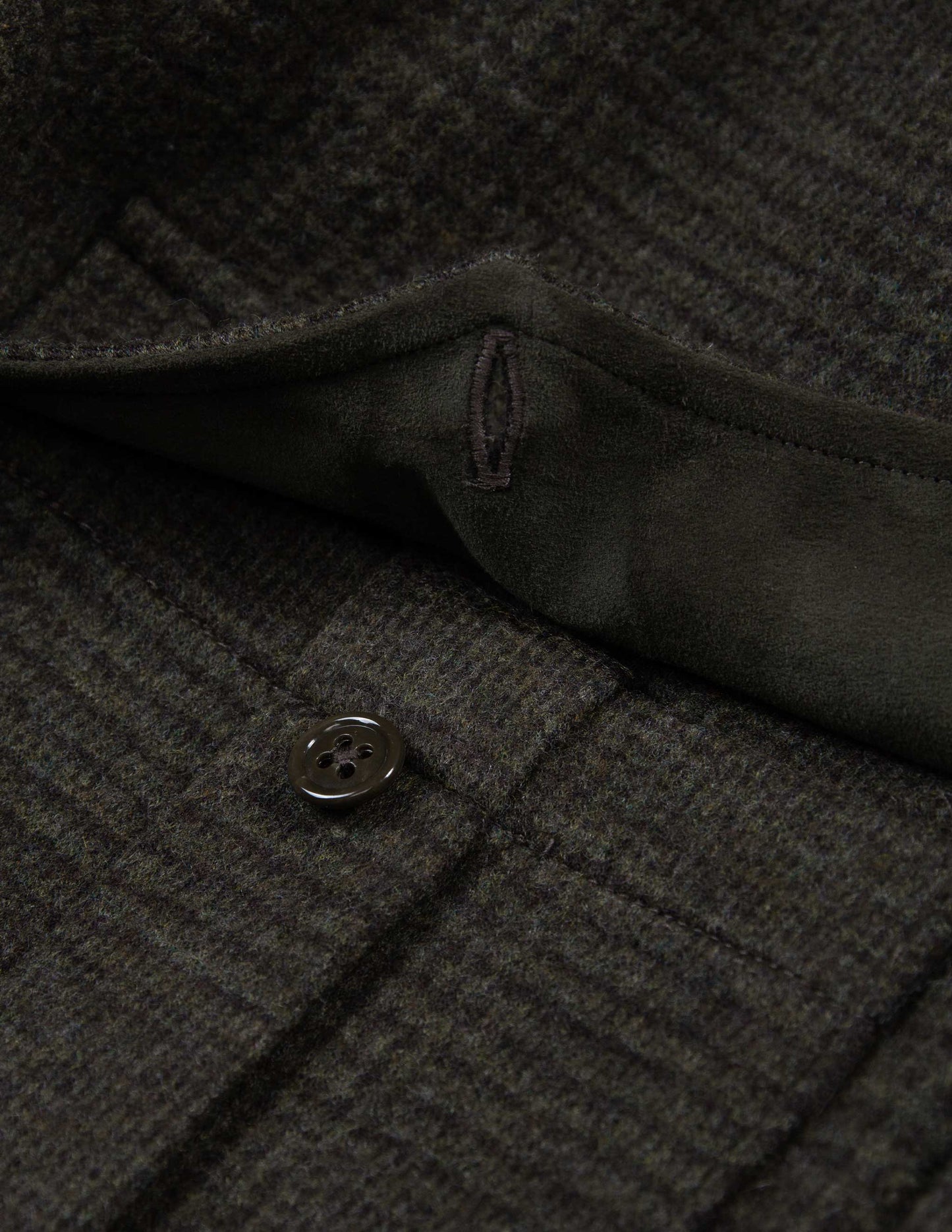 Meade Wool Glen Plaid Overshirt in Olive Drab