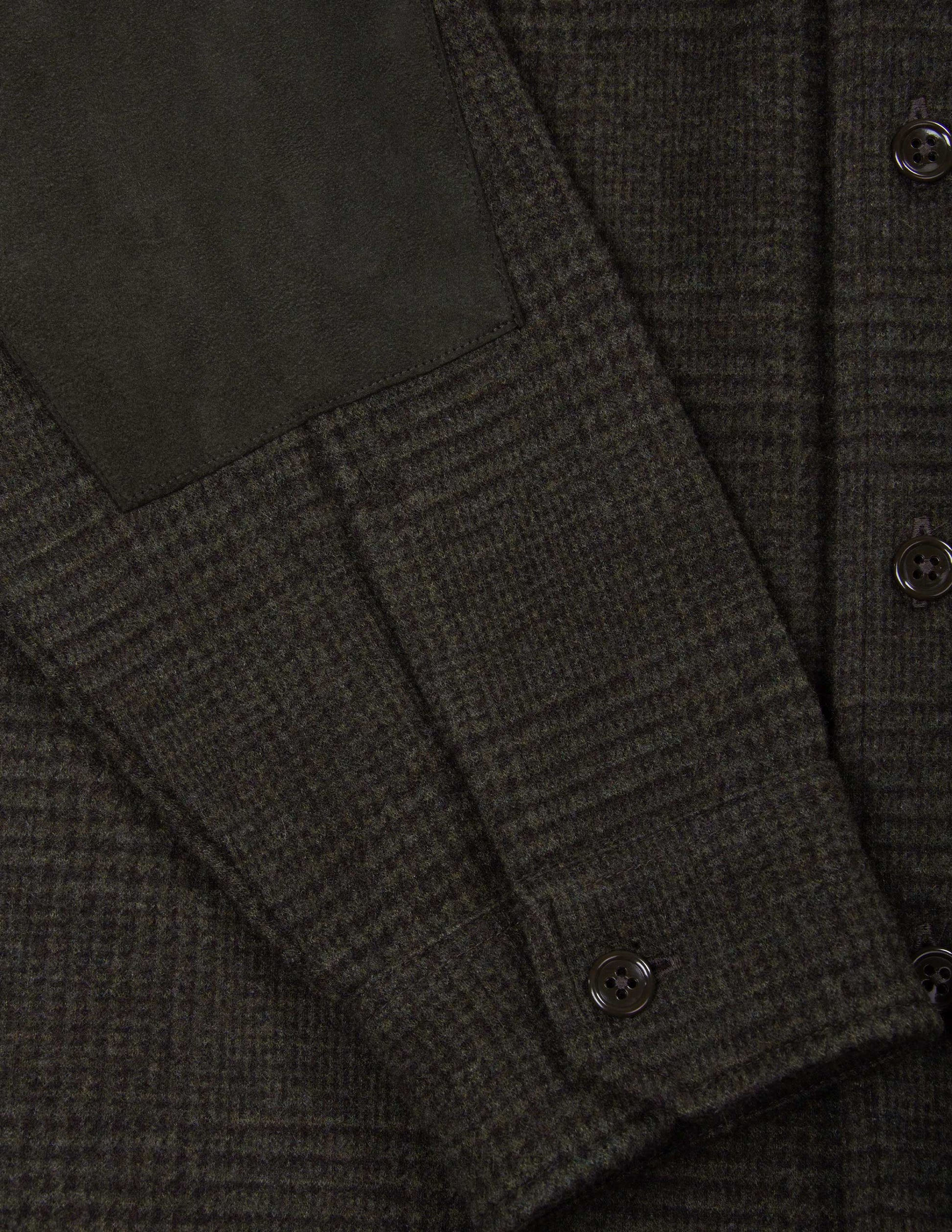 Meade Wool Glen Plaid Overshirt in Olive Drab