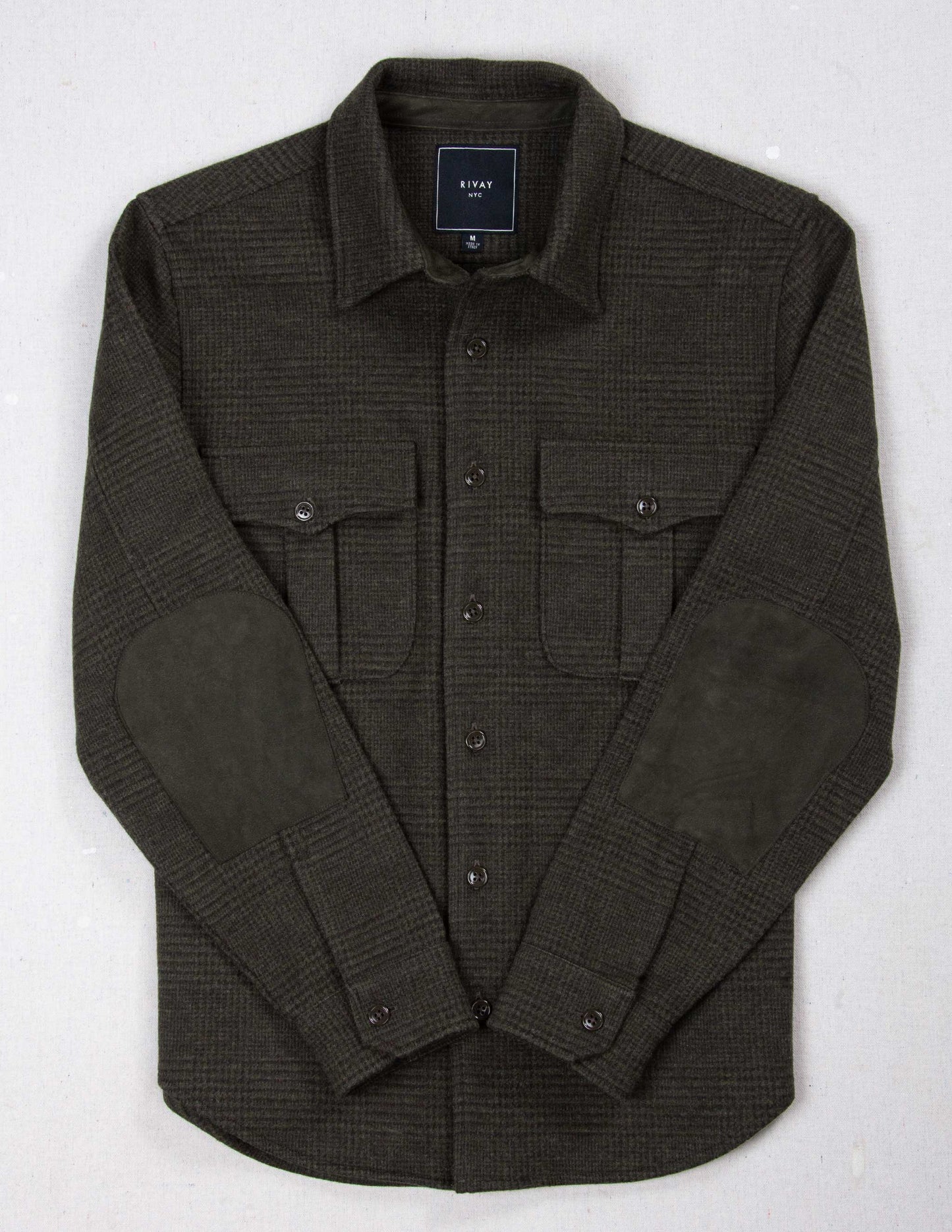 Meade Wool Glen Plaid Overshirt in Olive Drab