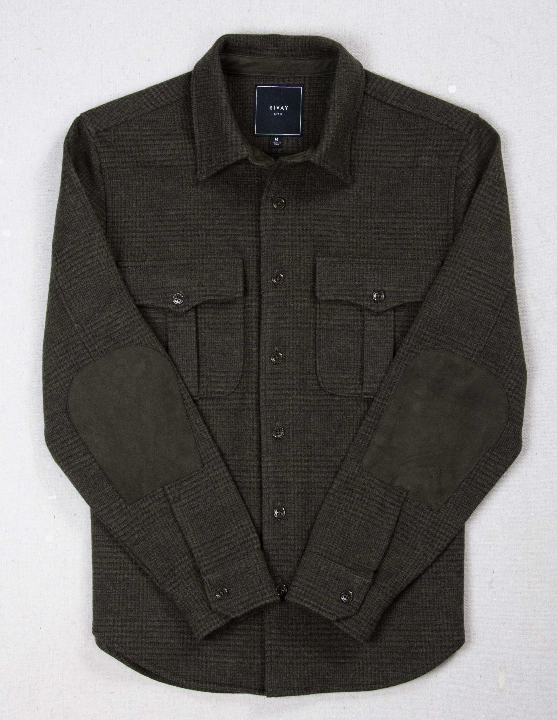 Meade Wool Glen Plaid Overshirt in Olive Drab