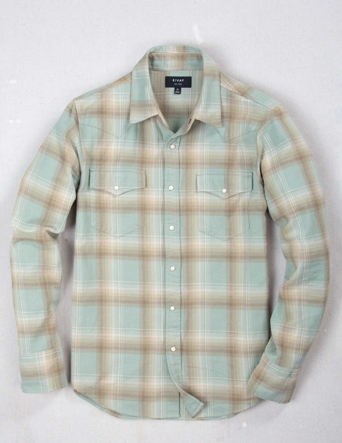 Midland Flannel Western Shirt in Stonewash Green
