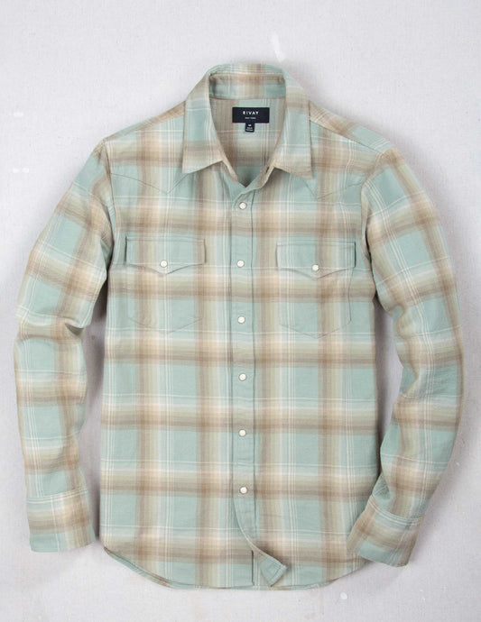 Midland Flannel Western Shirt in Stonewash Green