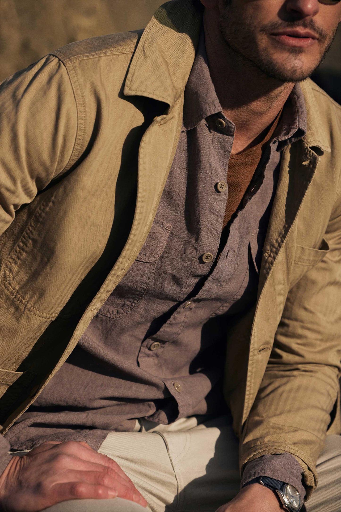 Rivay Hayes Garment Dyed Linen Camp Shirt in Mulberry