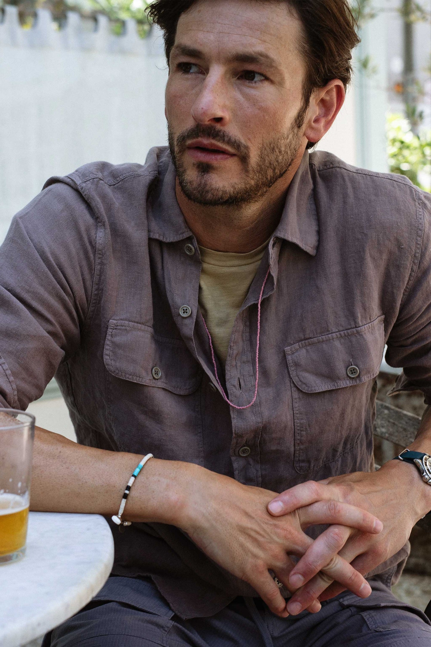 Rivay Hayes Garment Dyed Linen Camp Shirt in Mulberry