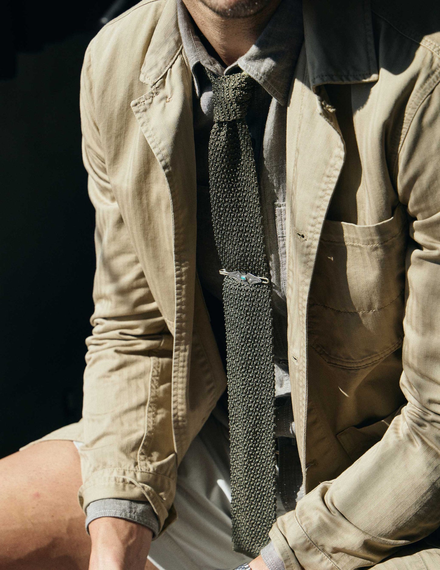 Italian Silk Knit Tie in Military Olive