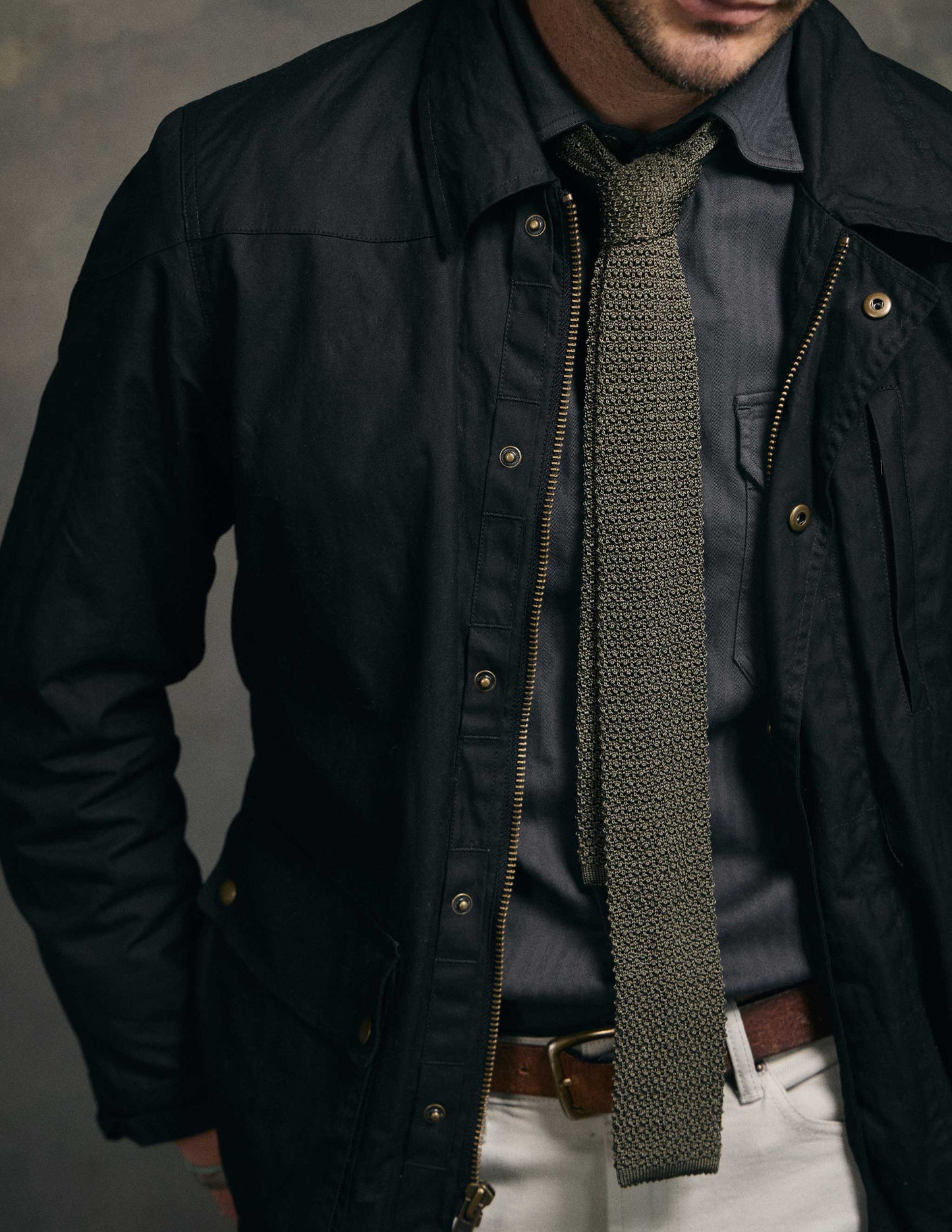 Italian Silk Knit Tie in Military Olive