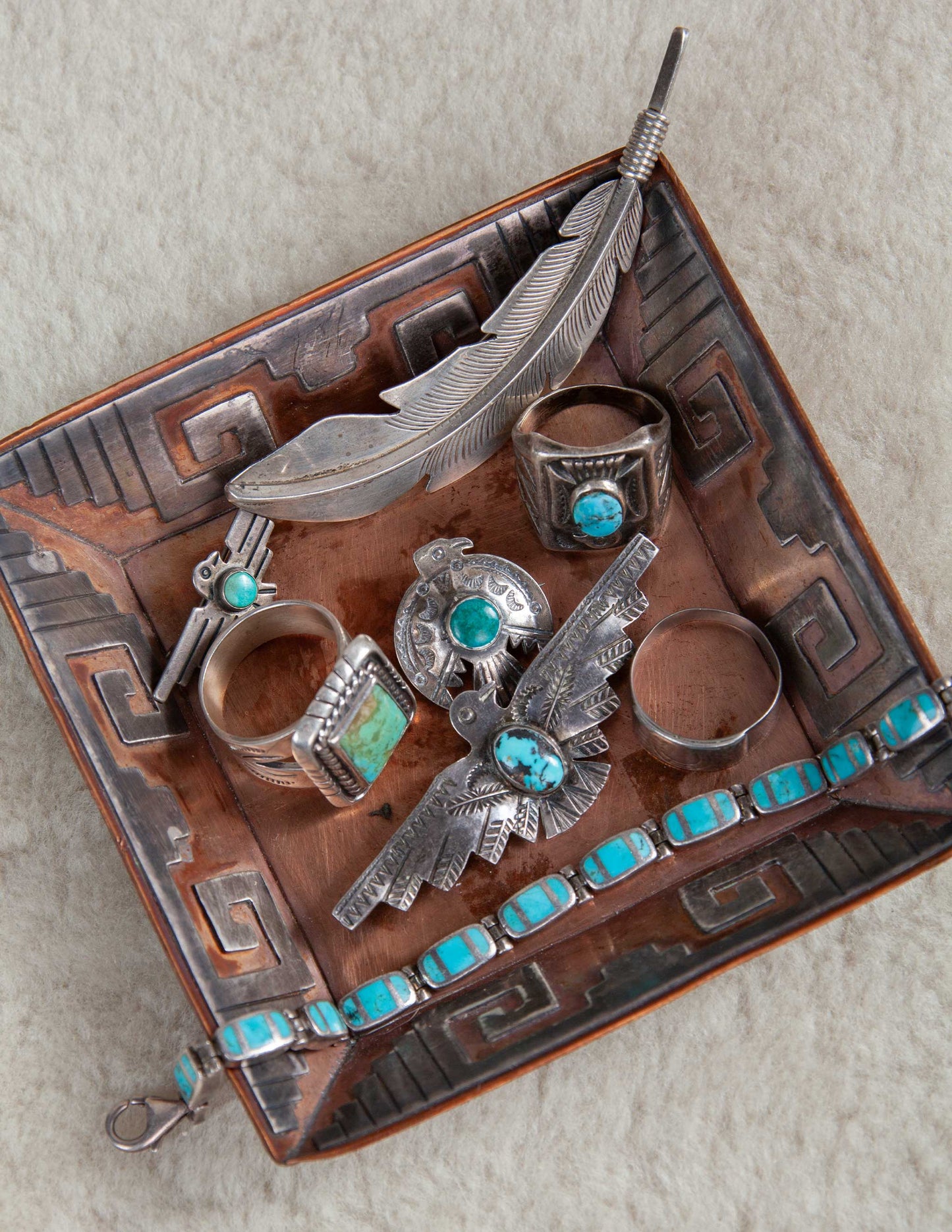 Vintage Copper & Silver Motif Keepall Dish
