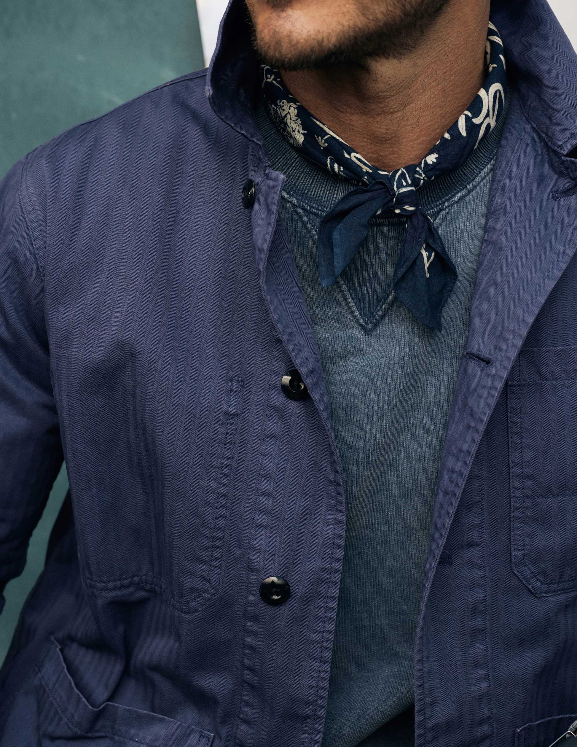 Rivay Indigo Discharge Selvedge Bandana