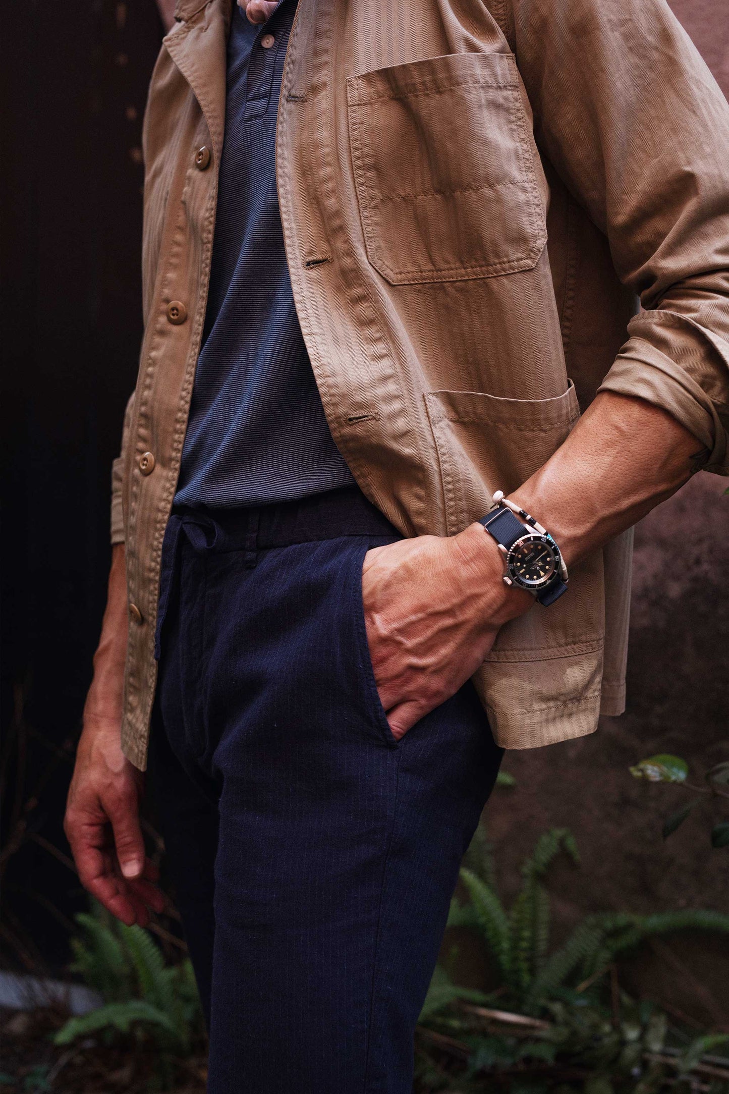 Rivay Ravello Cotton Linen Pant in Navy/Blue Stripe