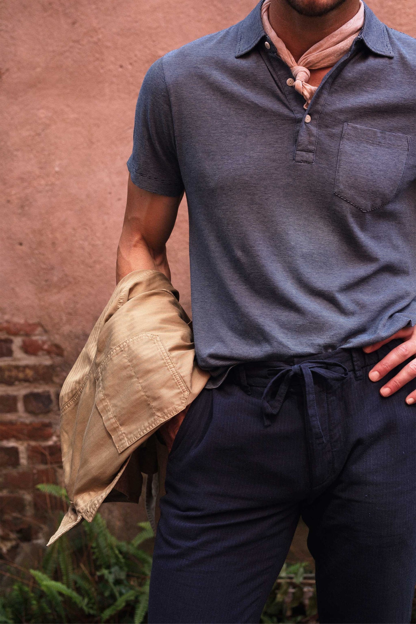 Rivay Ravello Cotton Linen Pant in Navy/Blue Stripe