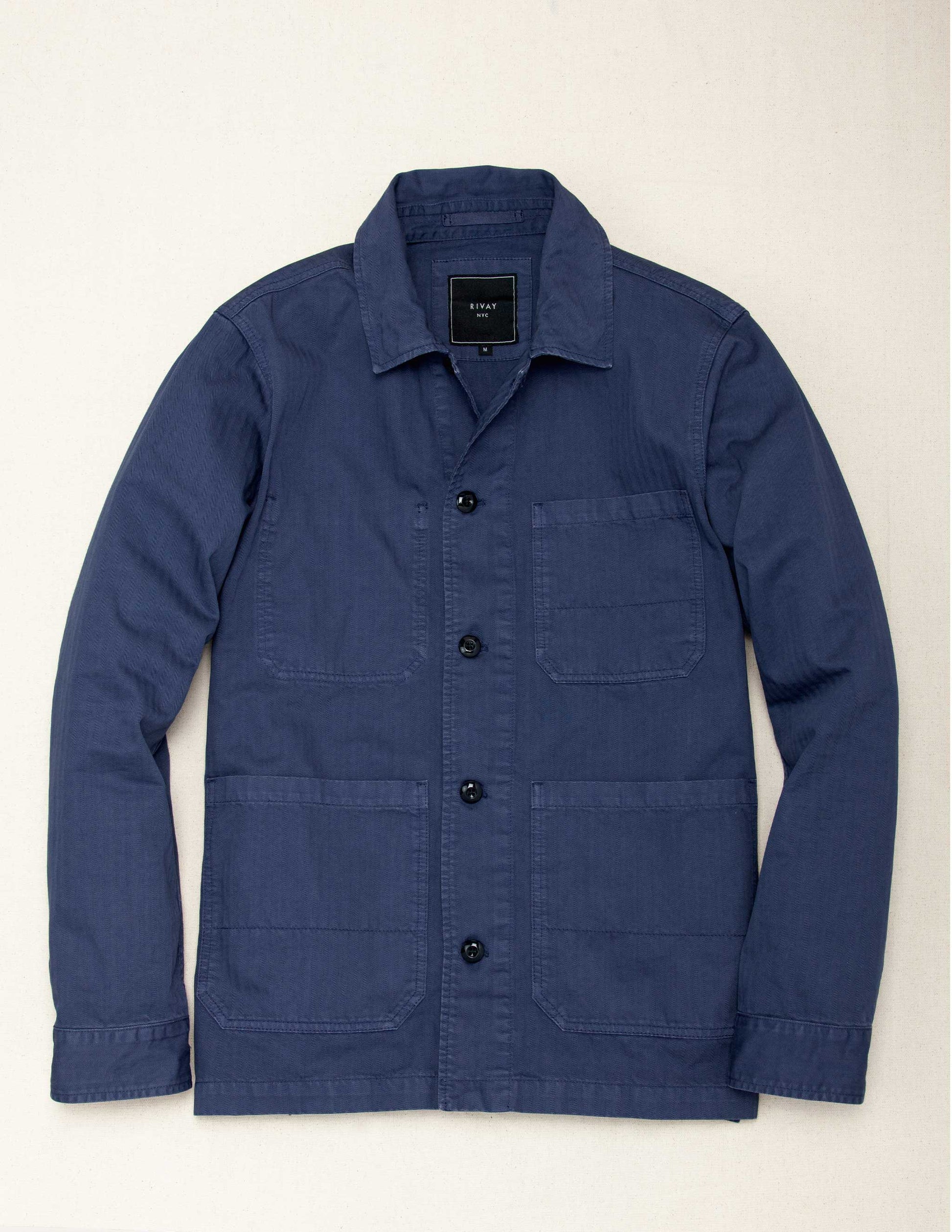 Rivay Garment Dyed Chore Jacket in Indigo