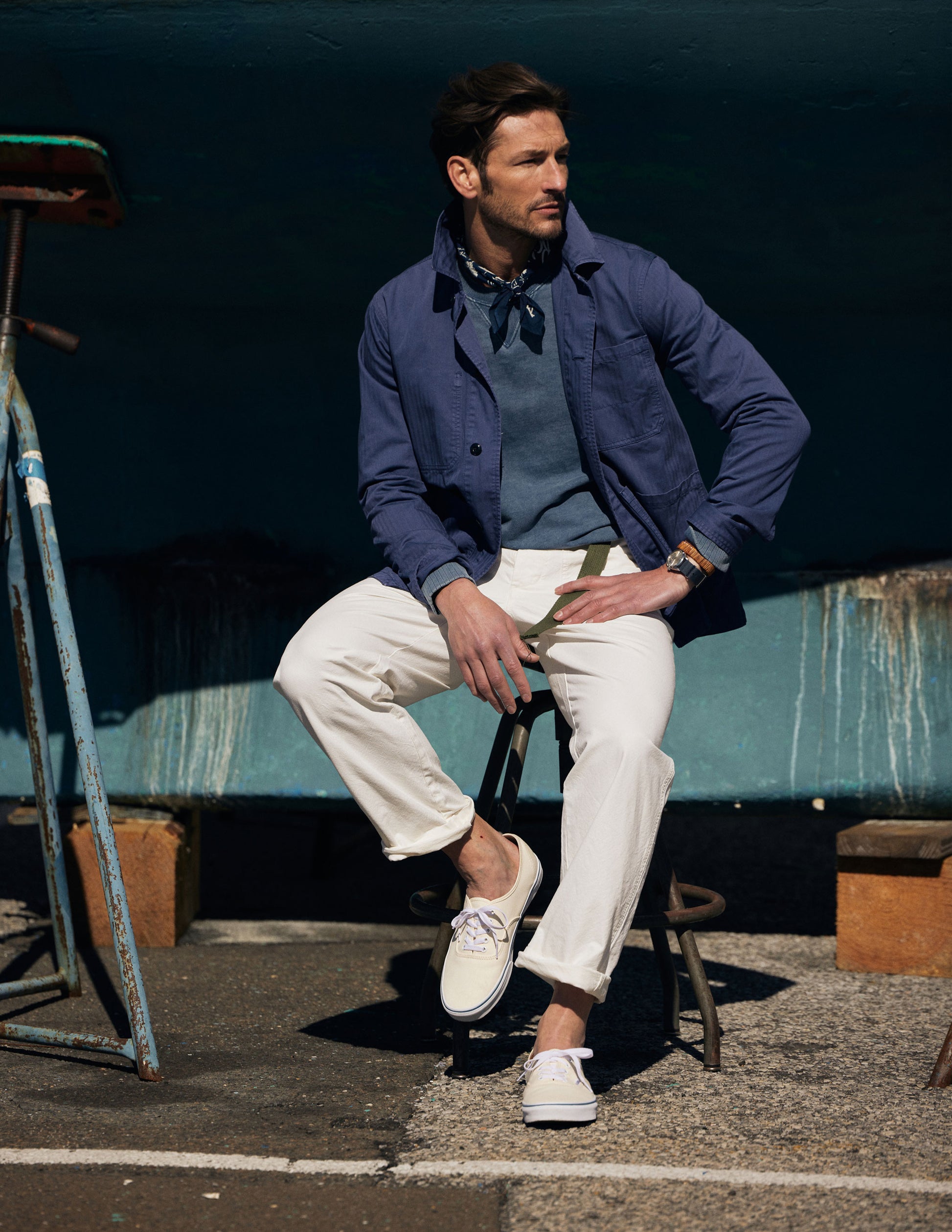 Rivay Garment Dyed Chore Jacket in Indigo