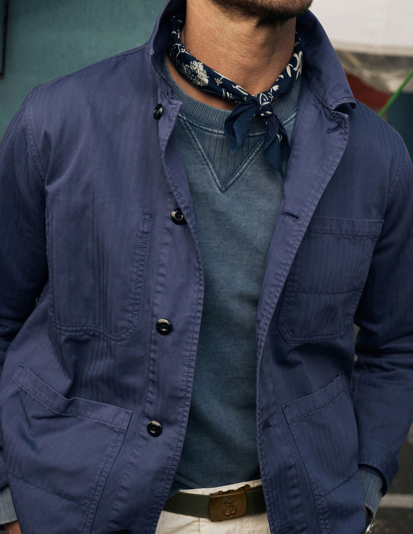 Rivay Garment Dyed Chore Jacket in Indigo