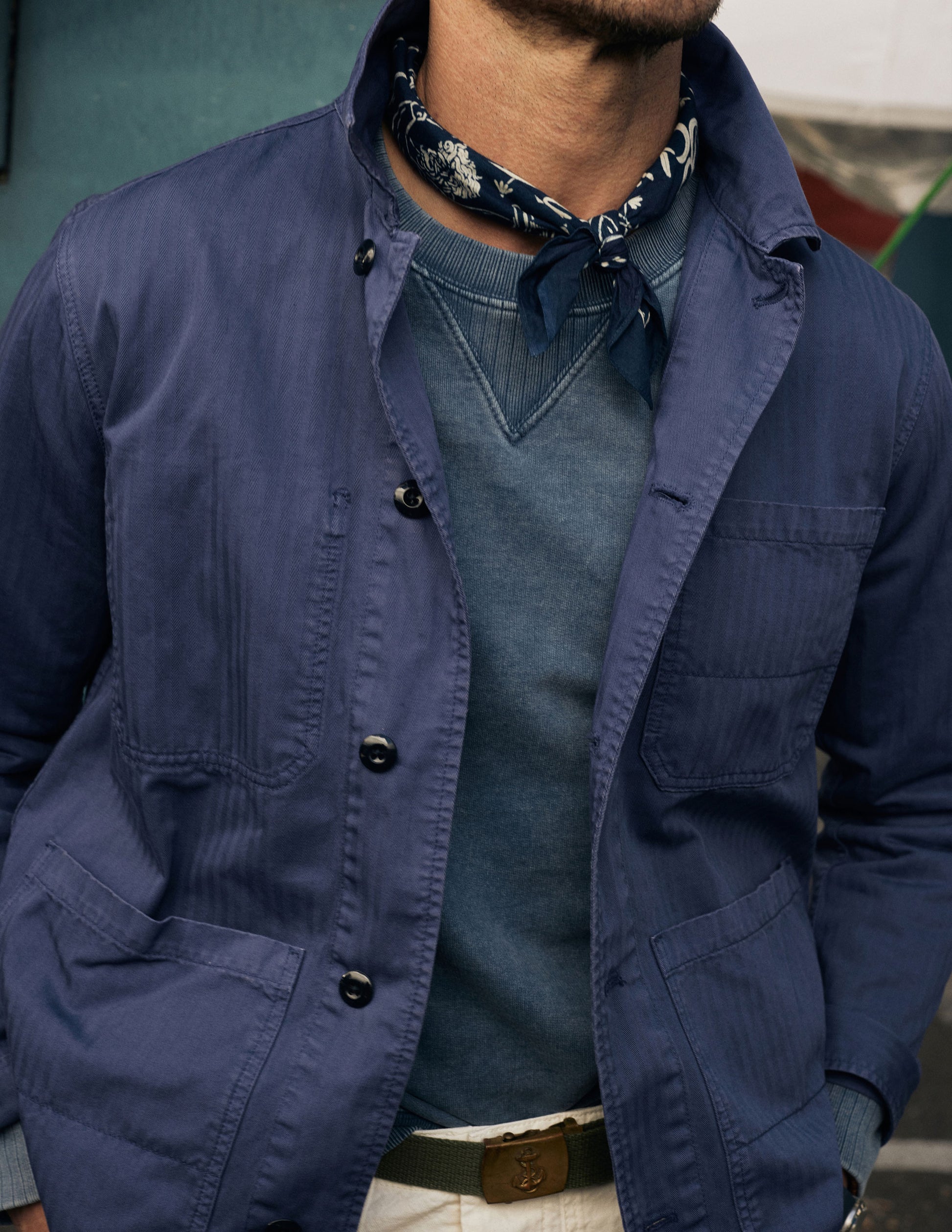 Rivay Garment Dyed Chore Jacket in Indigo