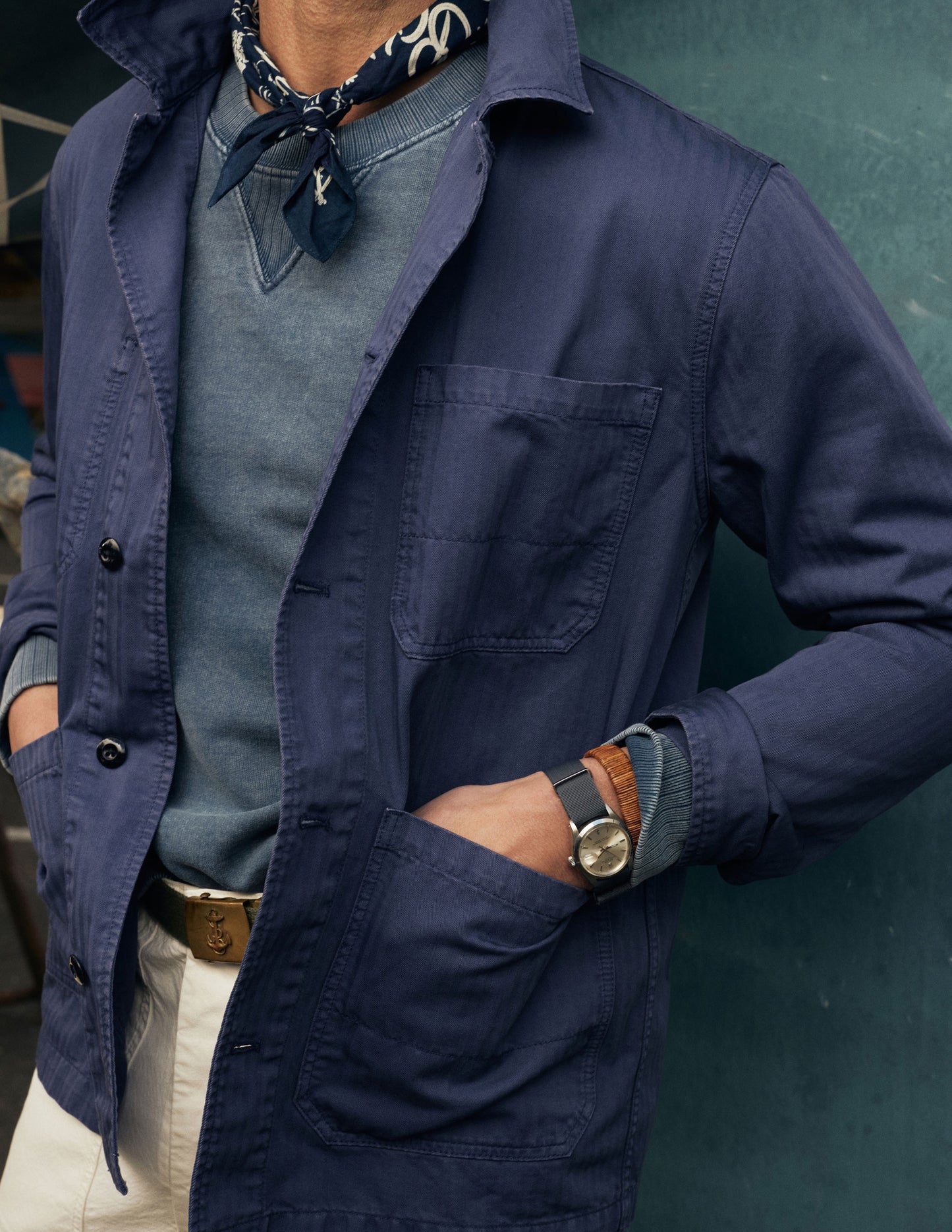 Rivay Garment Dyed Chore Jacket in Indigo