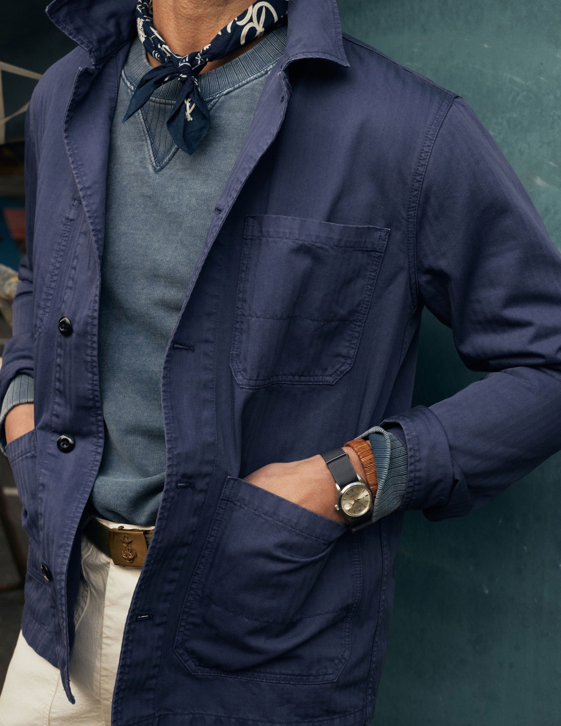 Rivay Garment Dyed Chore Jacket in Indigo