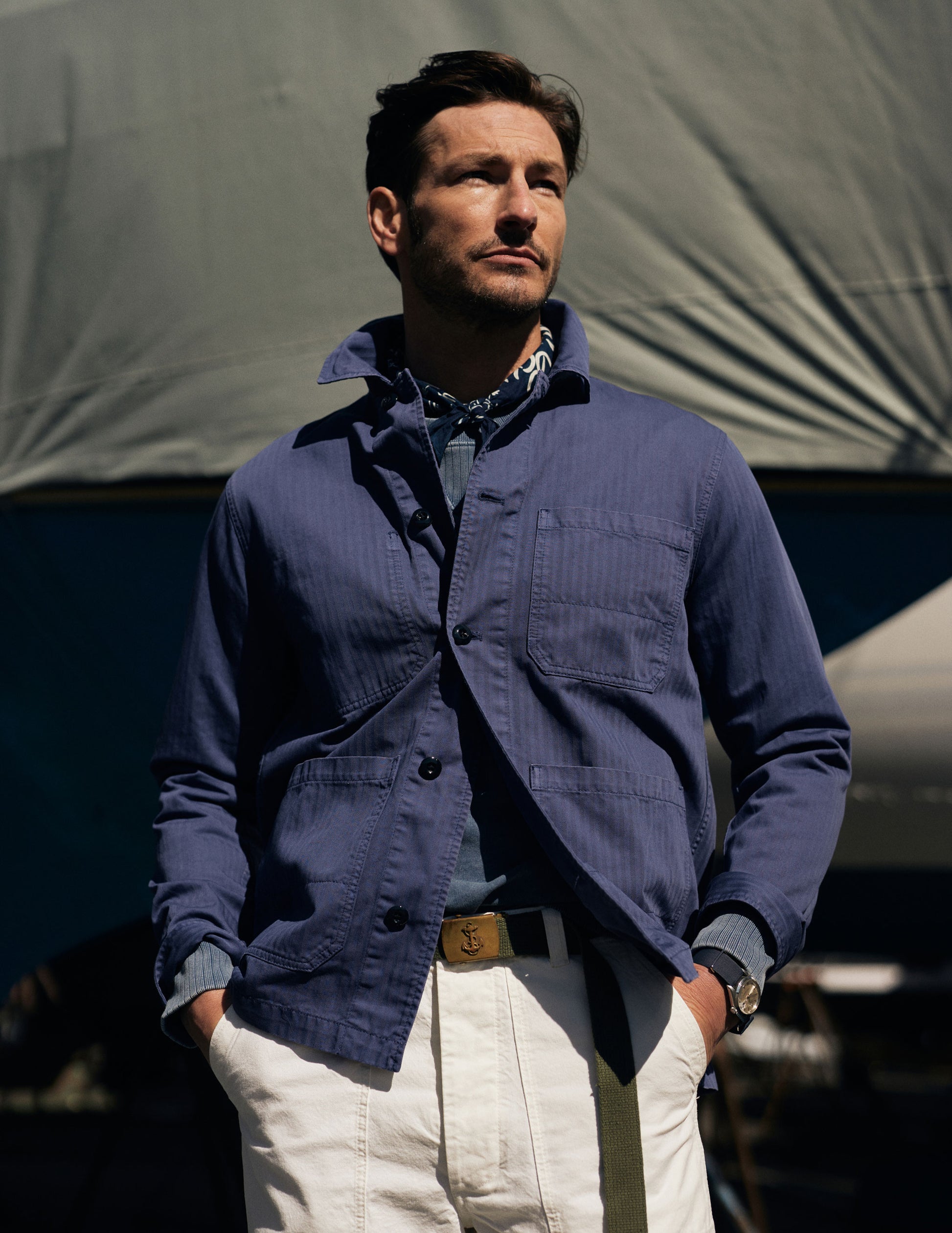 Rivay Garment Dyed Chore Jacket in Indigo