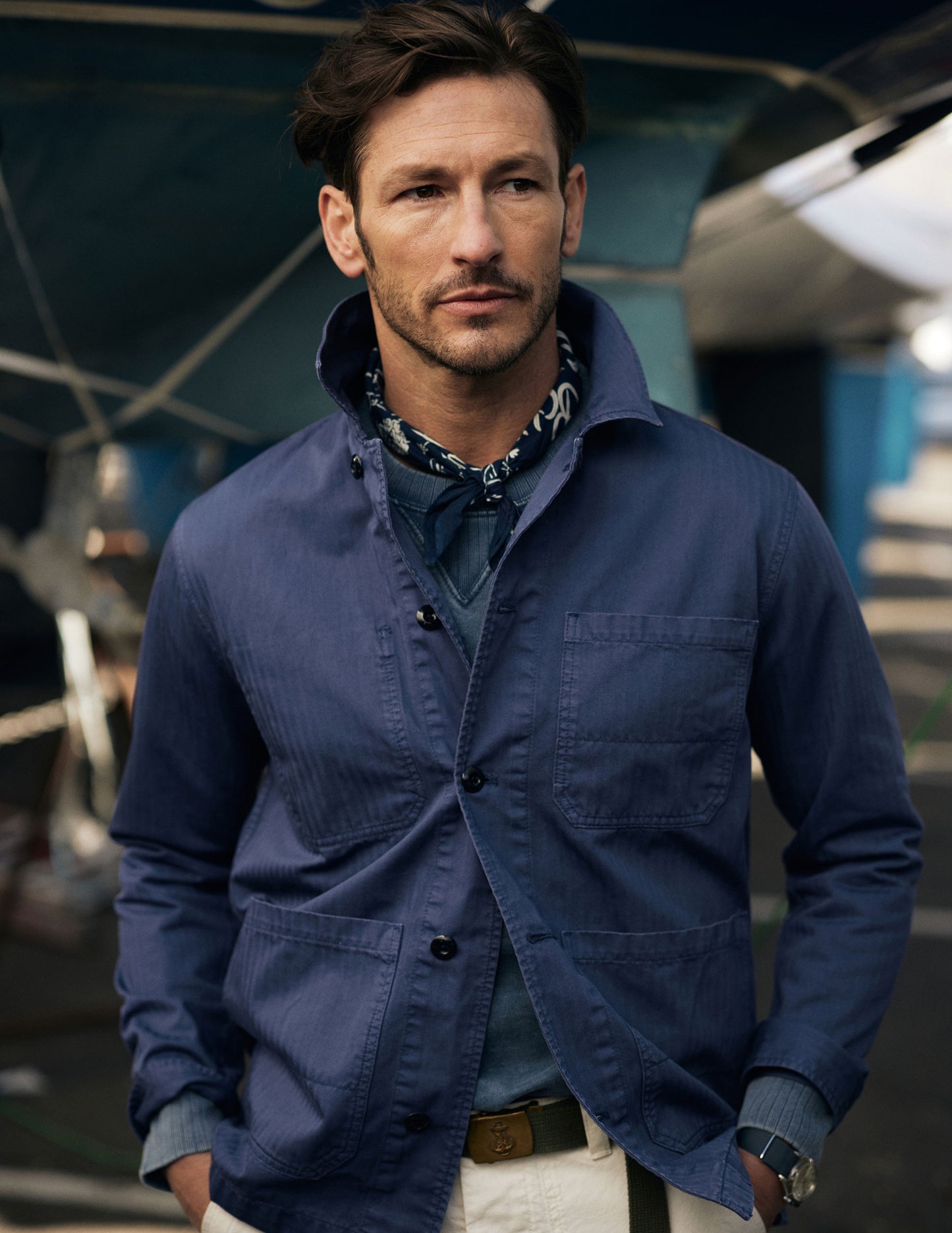 Rivay Garment Dyed Chore Jacket in Indigo