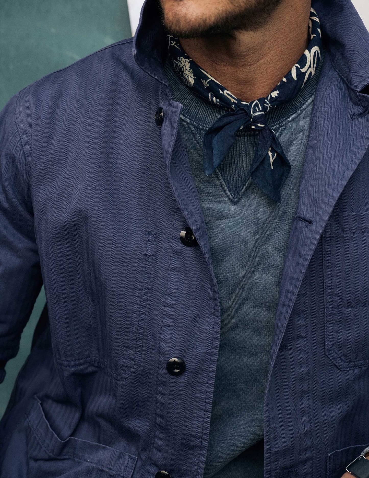 Rivay Garment Dyed Chore Jacket in Indigo