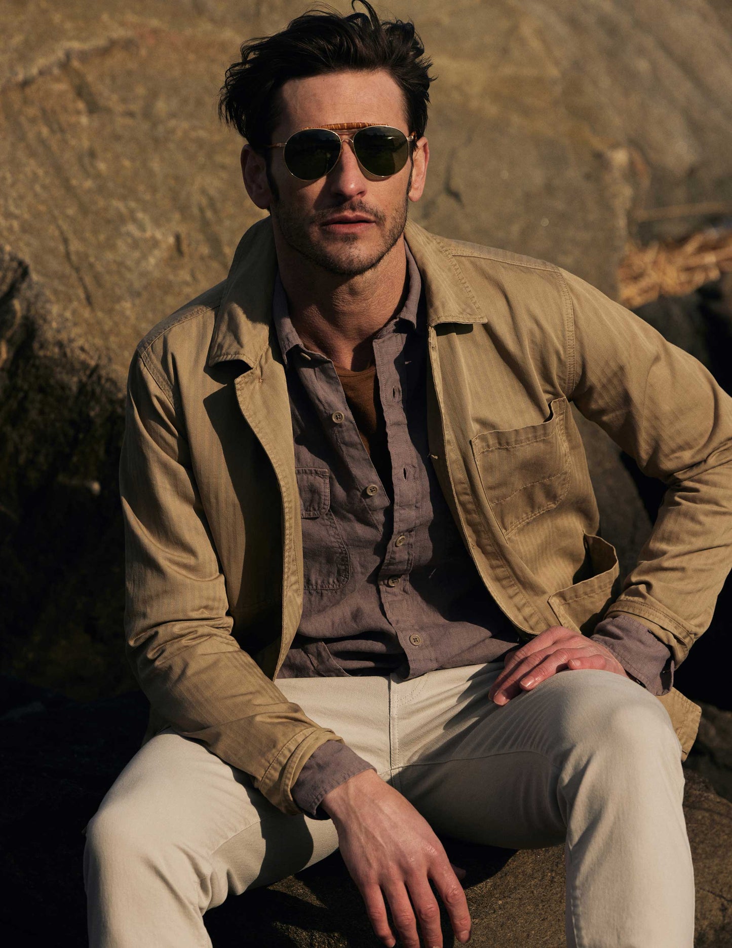 Rivay Hayes Garment Dyed Linen Camp Shirt in Mulberry