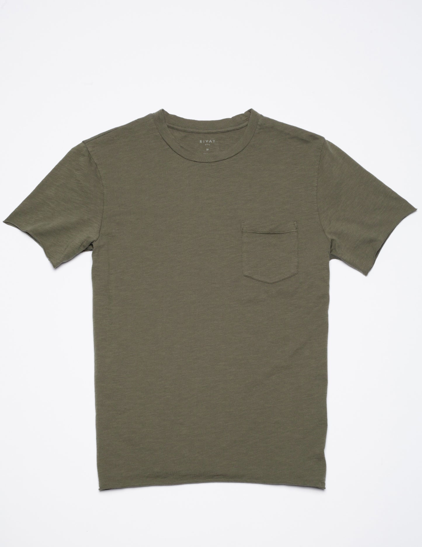 Rivay Slub Cotton Pocket Tee in Olive