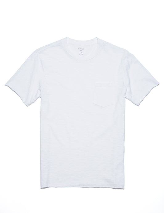 Rivay Slub Cotton Pocket Tee in White