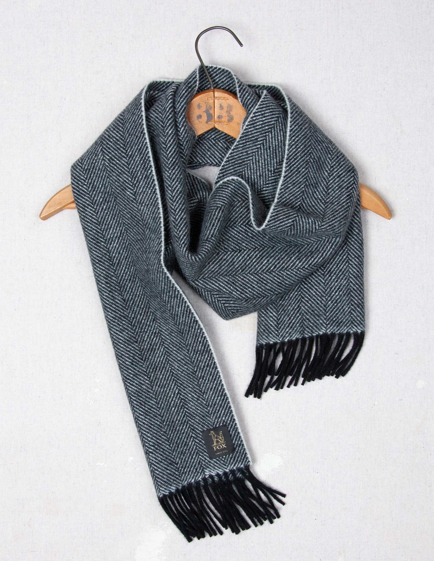 Fox Brothers® Cashmere Scarf in Black and White Herringbone