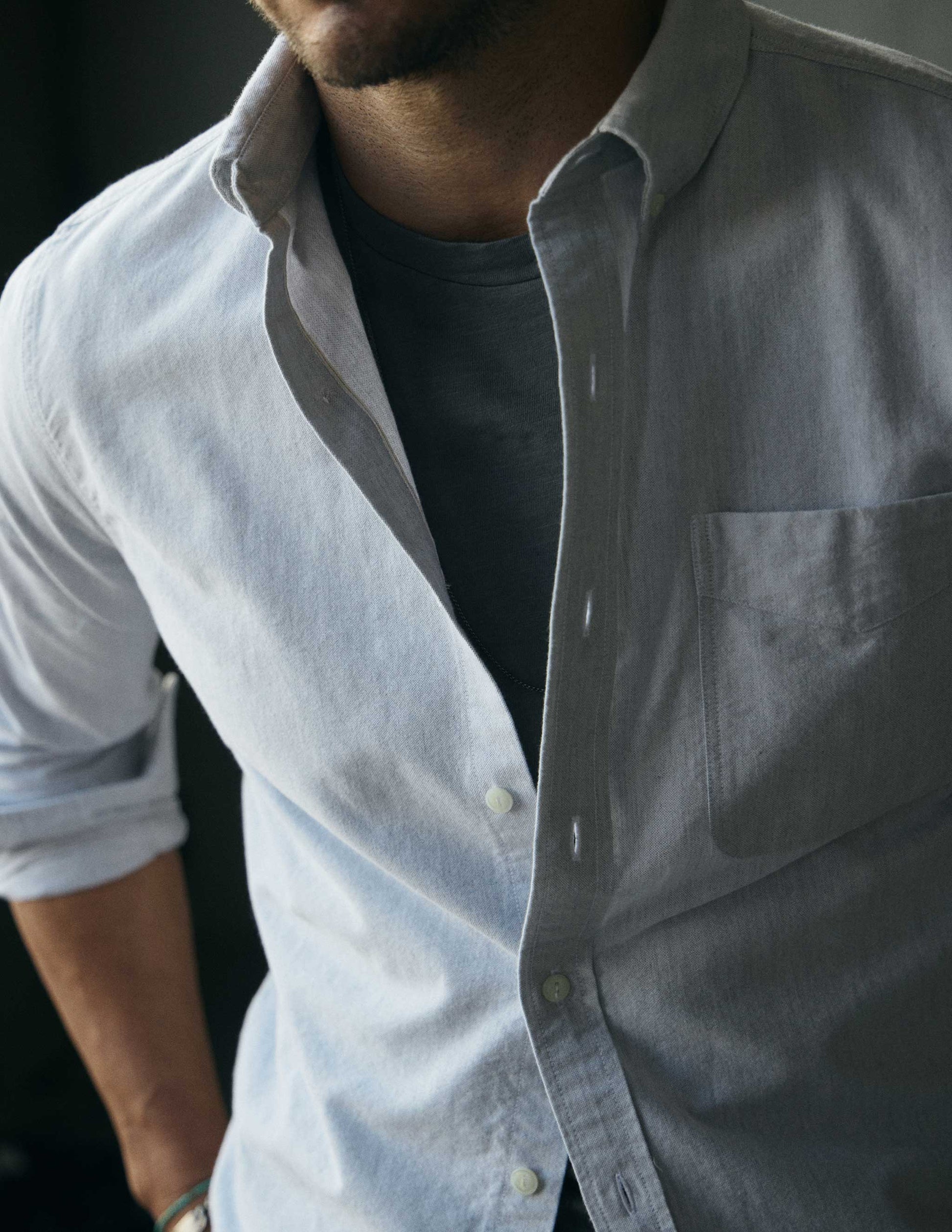 Shaw Selvedge Oxford Button Down in Heather Grey