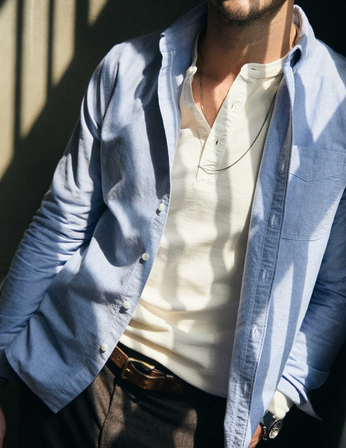Gibson Waffle Henley in Antique White