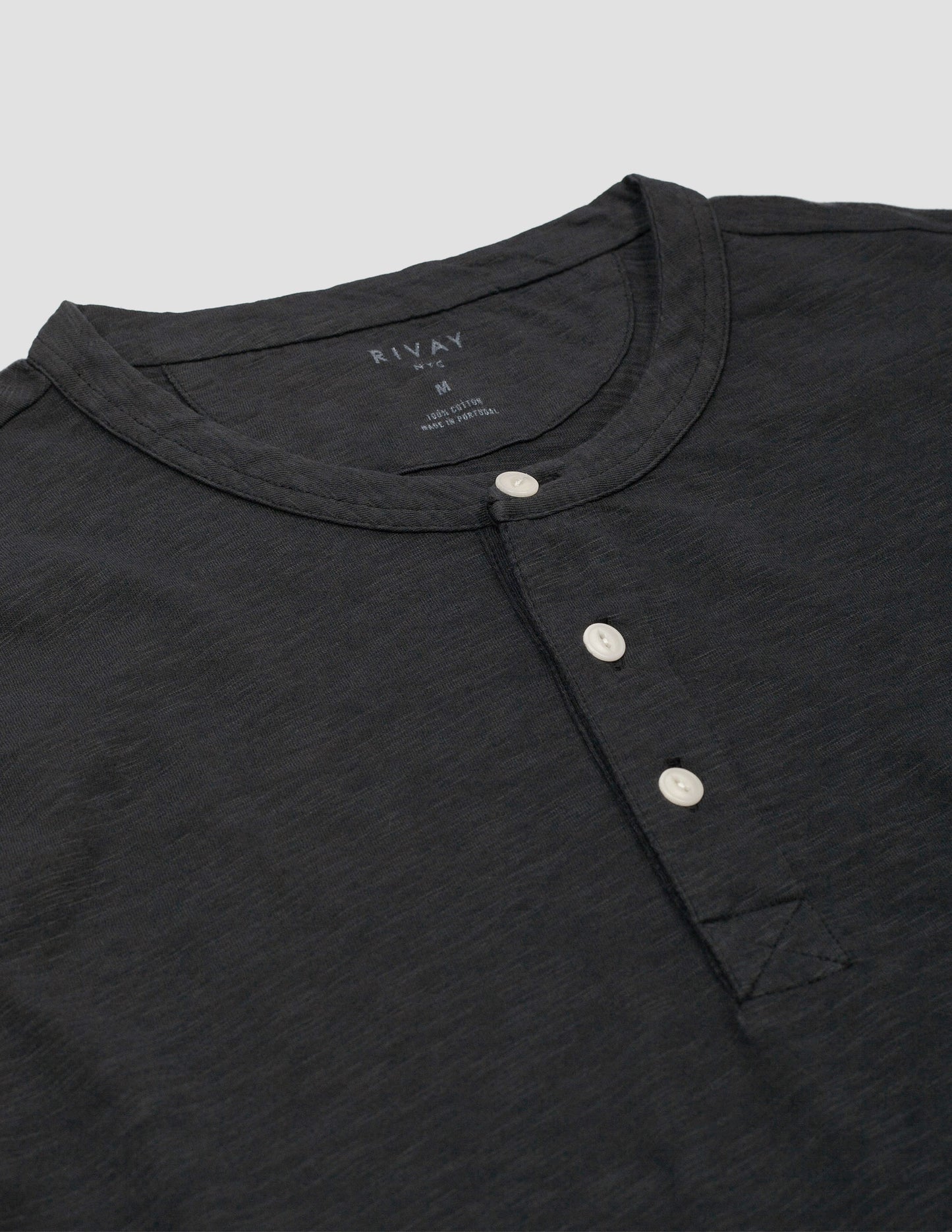 Rivay Slub Jersey Henley in Faded Black