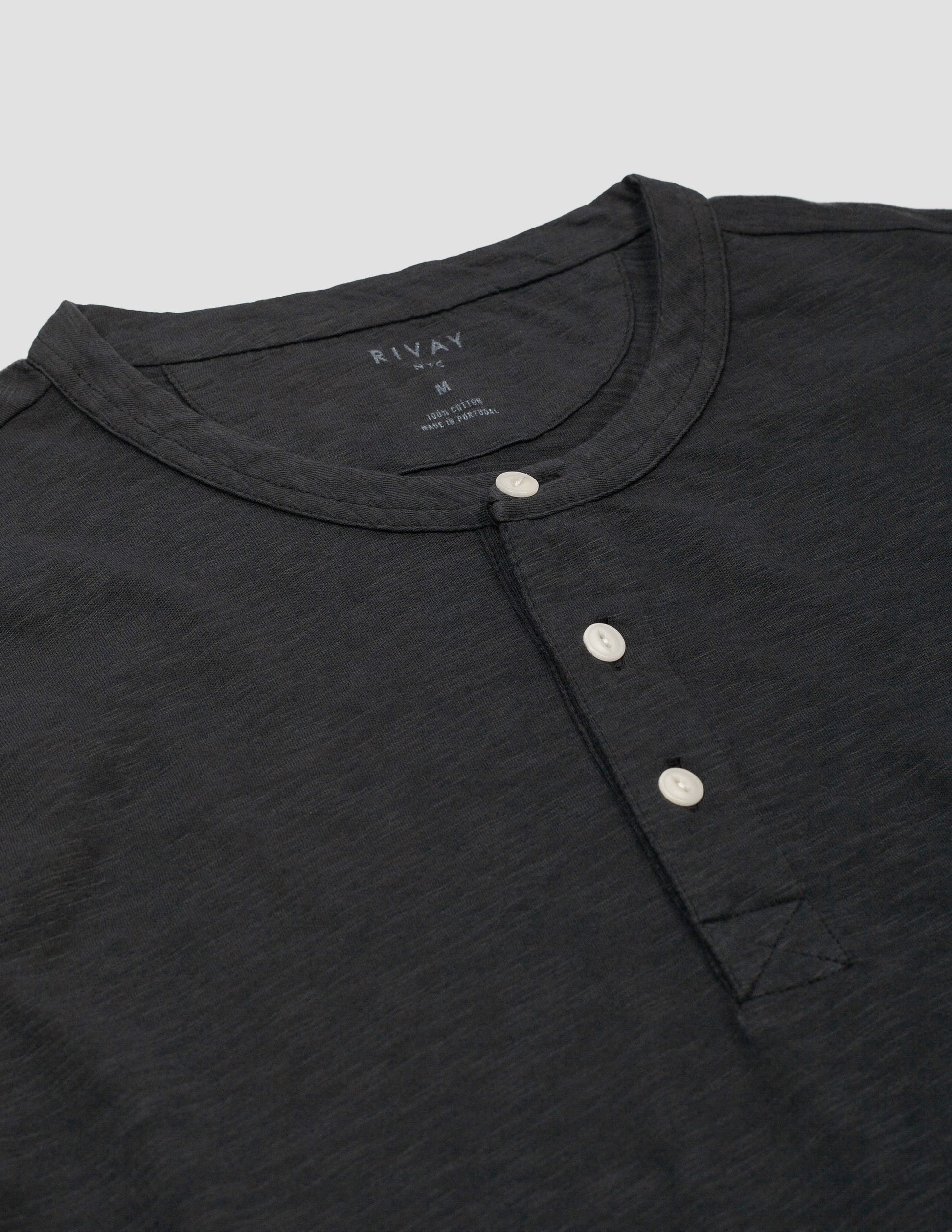 Rivay Slub Jersey Henley in Faded Black