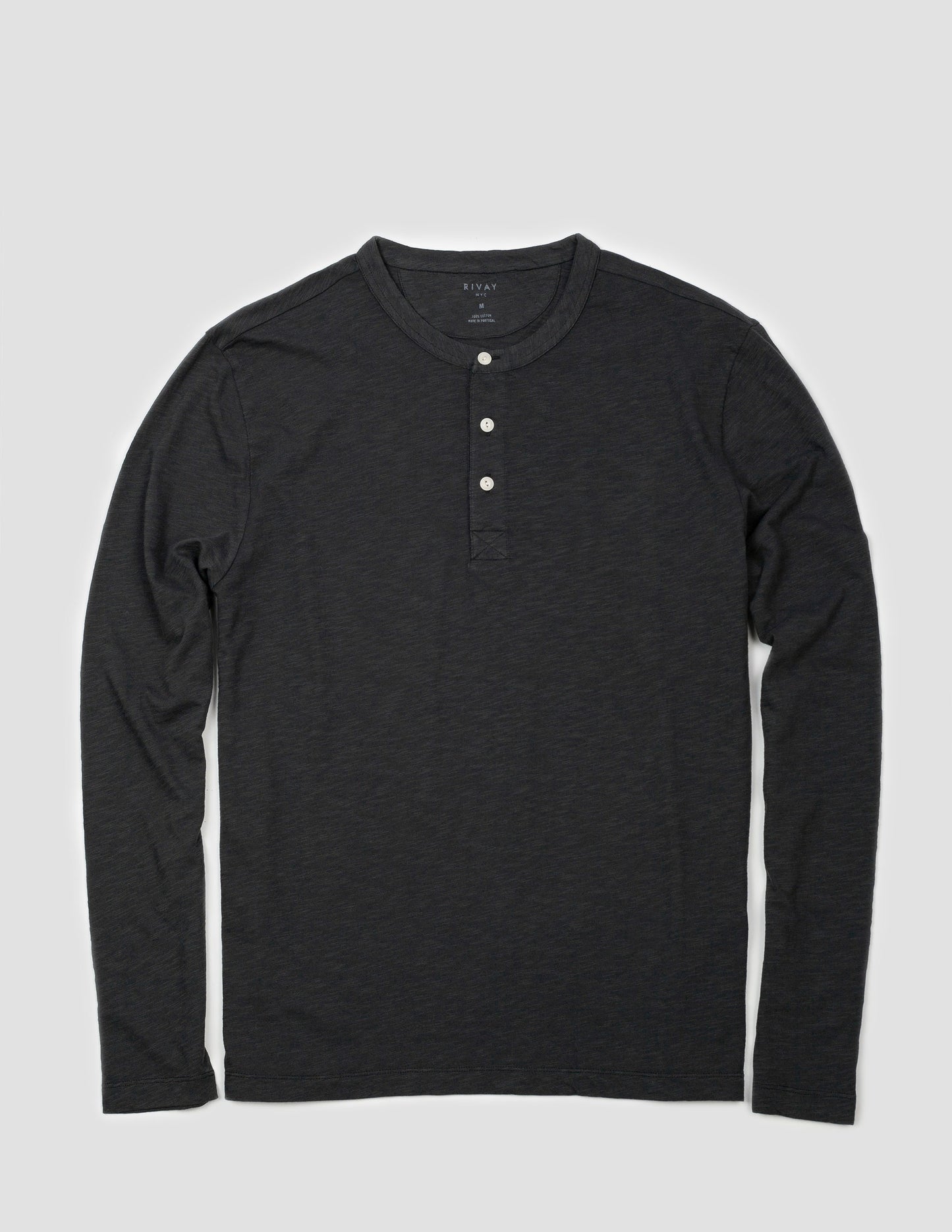 Rivay Slub Jersey Henley in Faded Black