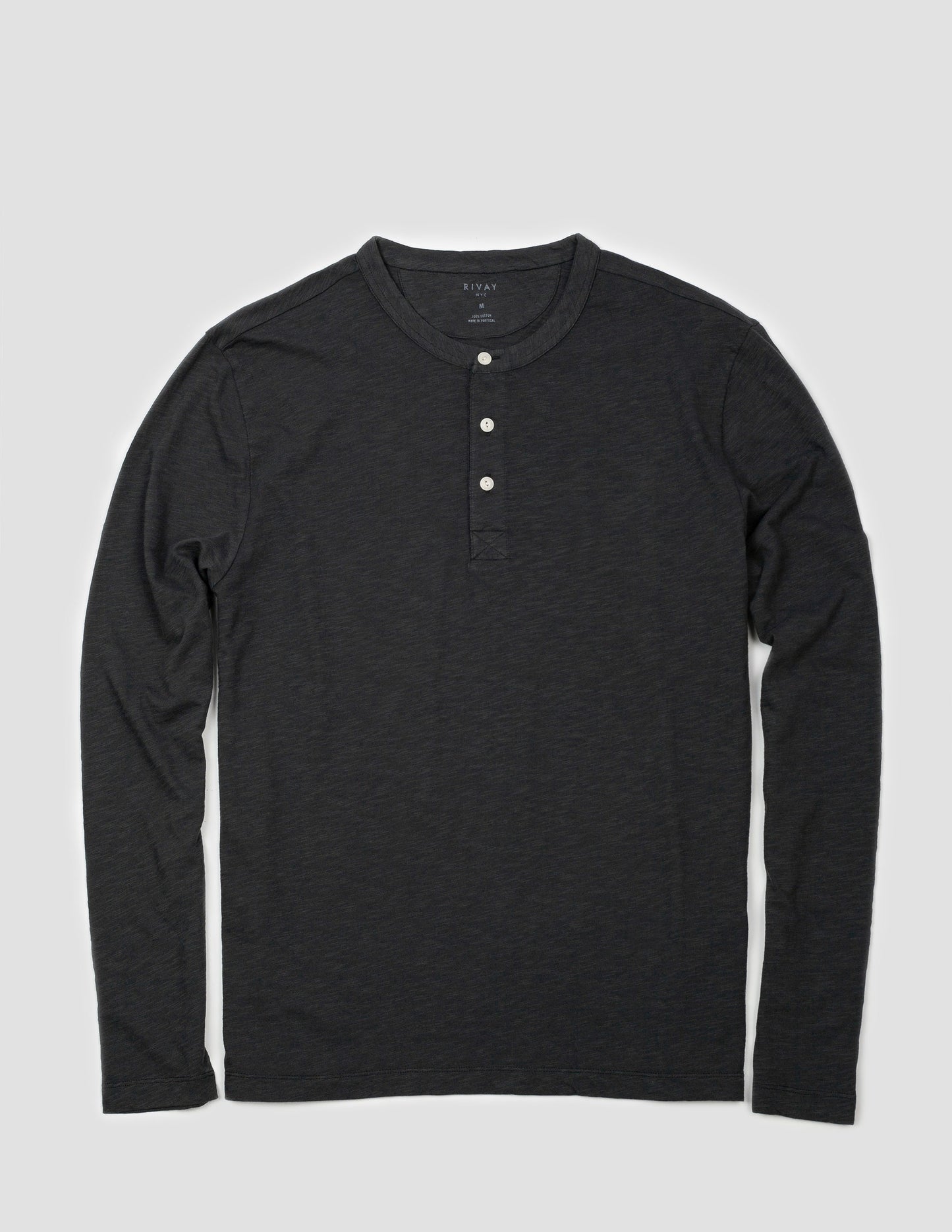 Slub Cotton Henley in Faded Black