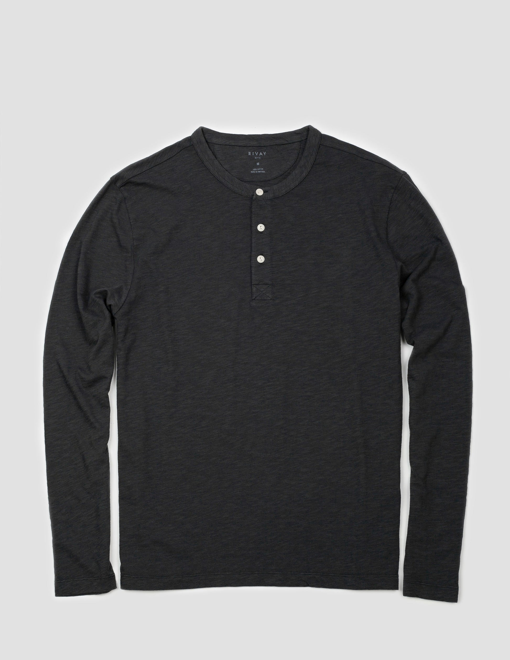 Rivay Slub Jersey Henley in Faded Black